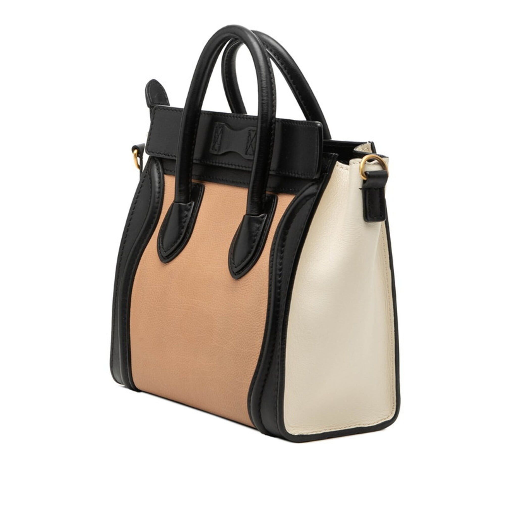 Celine Celine Luggage Nano Shopper Handbag/Shoulder Bag, 2-Way, Beige, Black, White Leather, Women's CELINE Size ONE SIZE - 2 Thumbnail