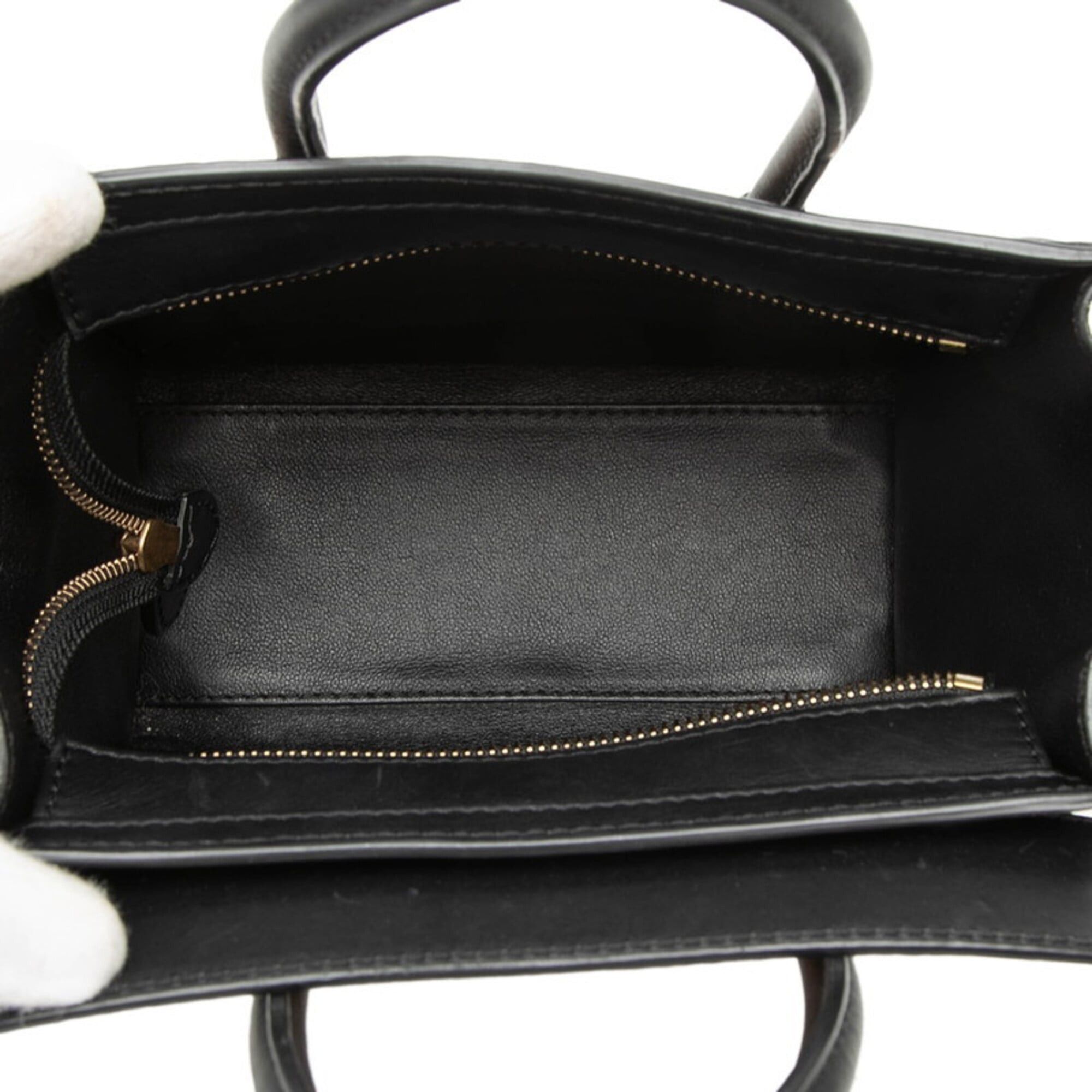 Celine Celine Luggage Nano Shopper Handbag/Shoulder Bag, 2-Way, Beige, Black, White Leather, Women's CELINE Size ONE SIZE - 4 Thumbnail