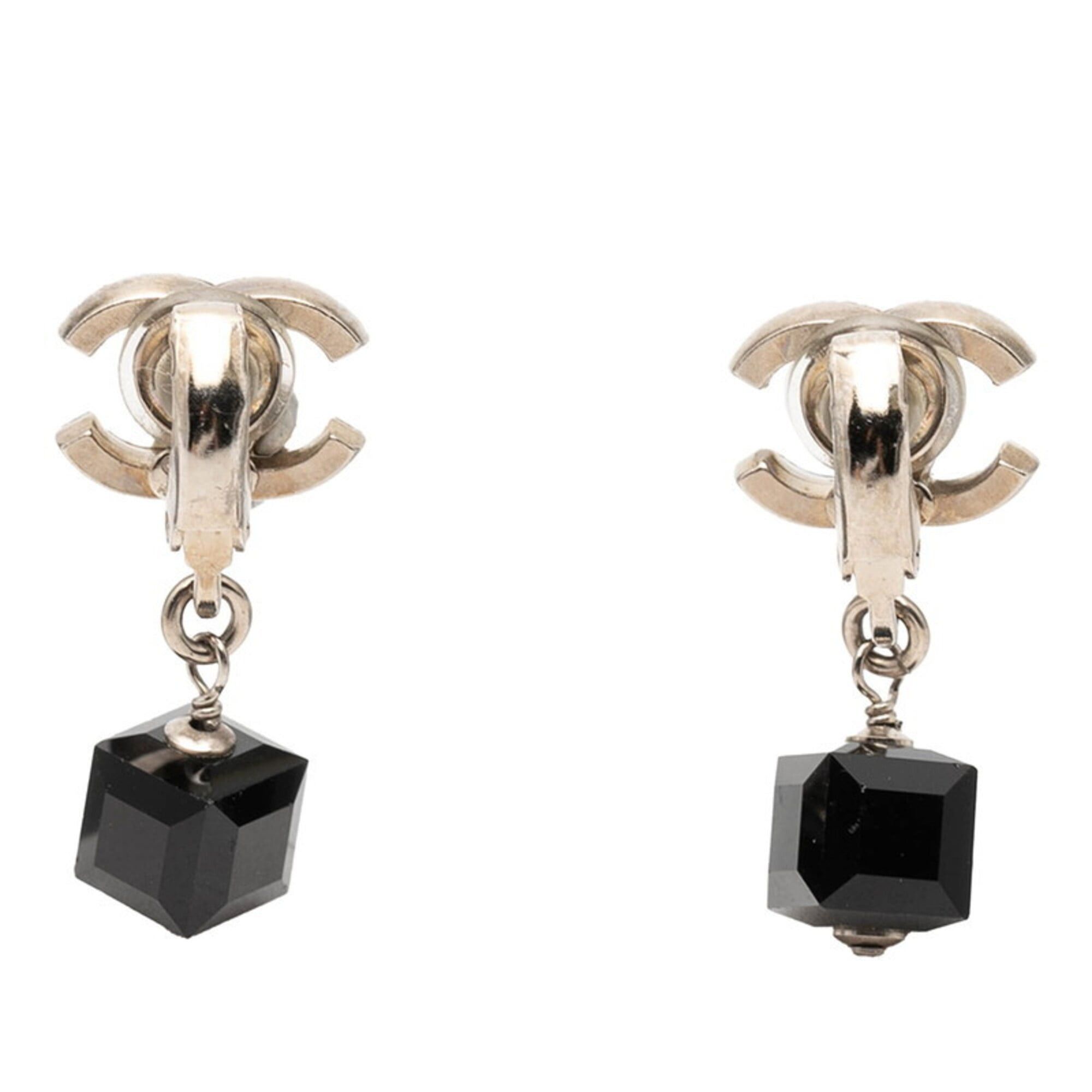 Chanel Chanel Coco Mark Earrings, 08P Engraving, Silver, Black Metal, Plastic, Women's, CHANEL Size ONE SIZE - 2 Thumbnail