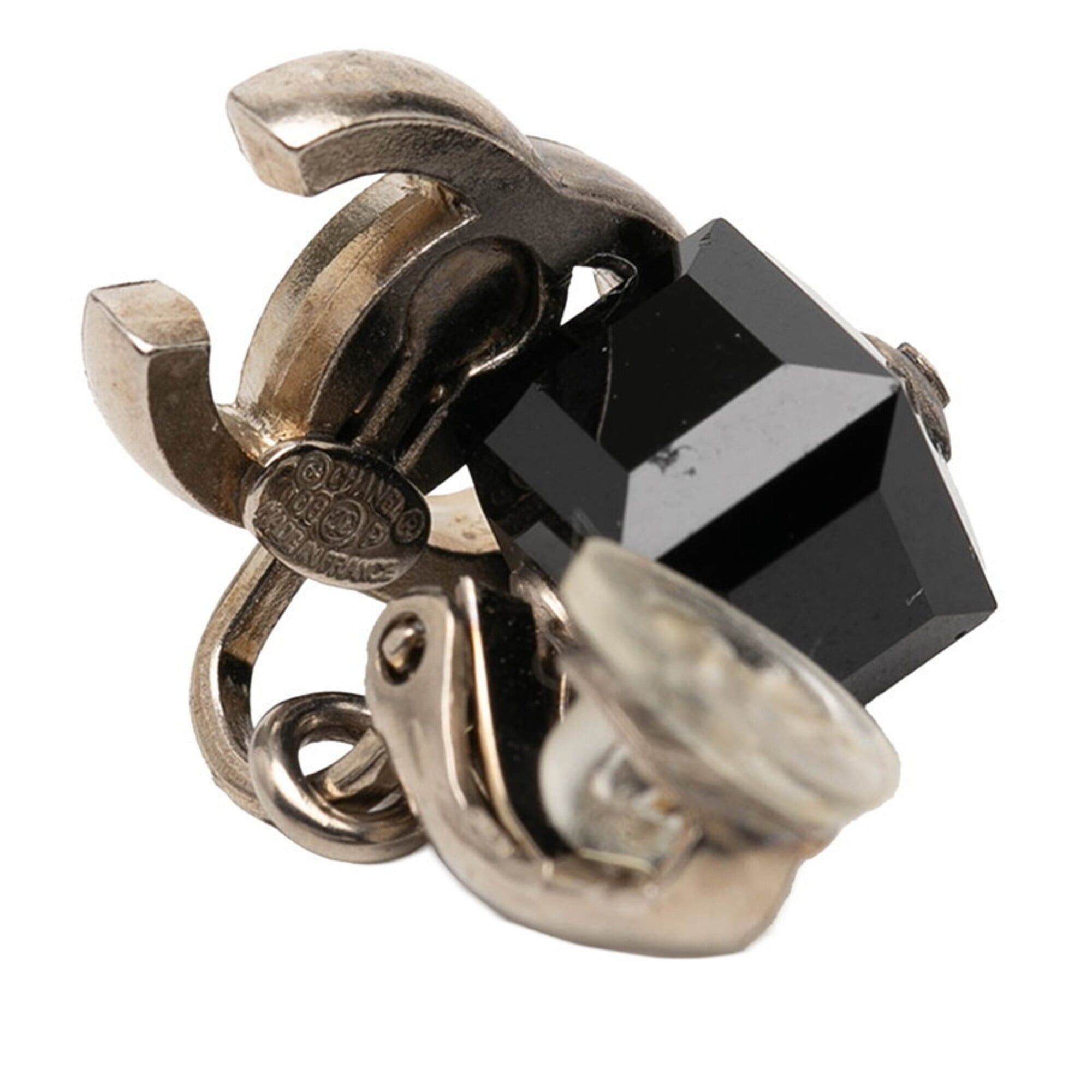 Chanel Chanel Coco Mark Earrings, 08P Engraving, Silver, Black Metal, Plastic, Women's, CHANEL Size ONE SIZE - 3 Thumbnail