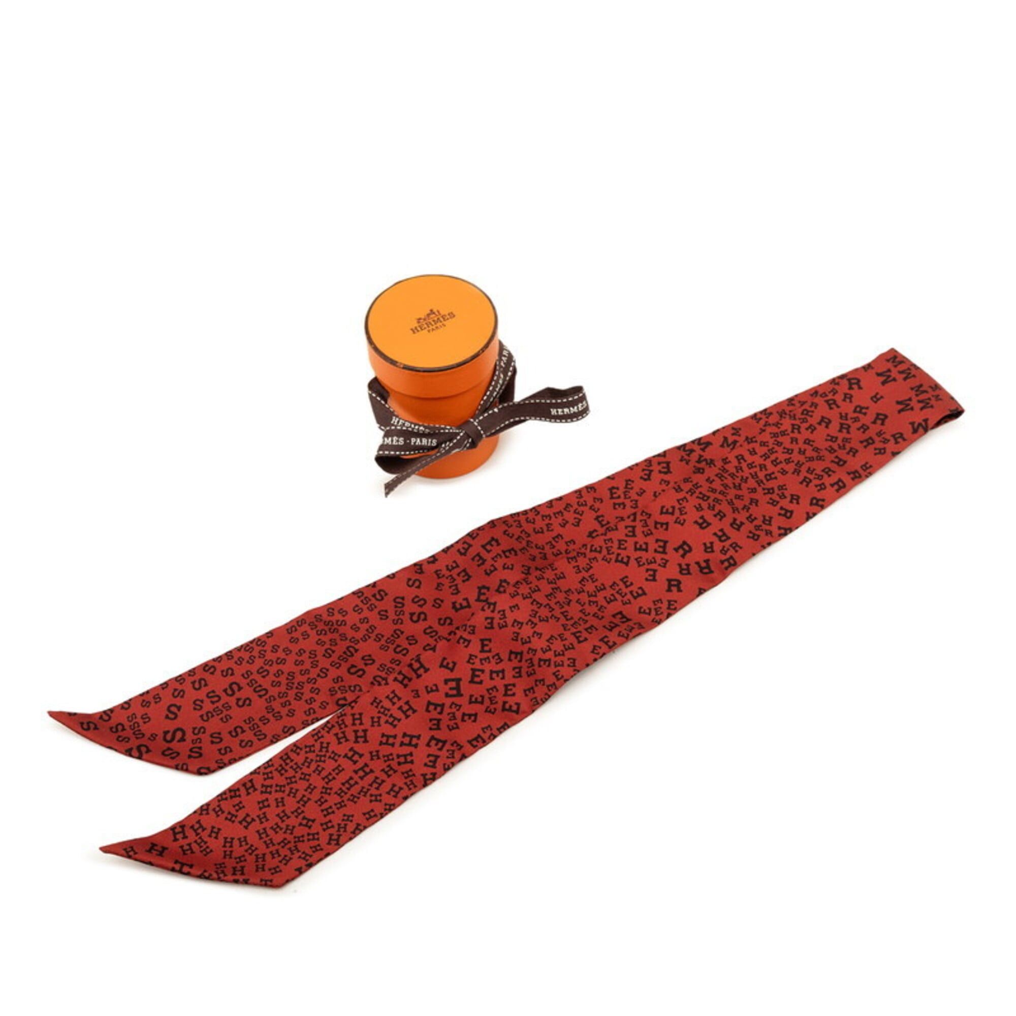 Hermes Hermes Twilly Logo Alphabet Scarf Muffler Wine Red Black Silk Women's HERMES Size ONE SIZE - 6 Thumbnail