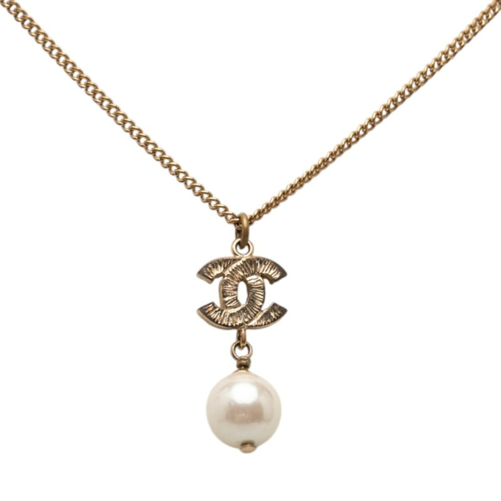 Chanel Chanel Coco Mark Necklace A11C Gold Plated Rhinestone Faux Pearl Women's CHANEL Size ONE SIZE - 3 Thumbnail