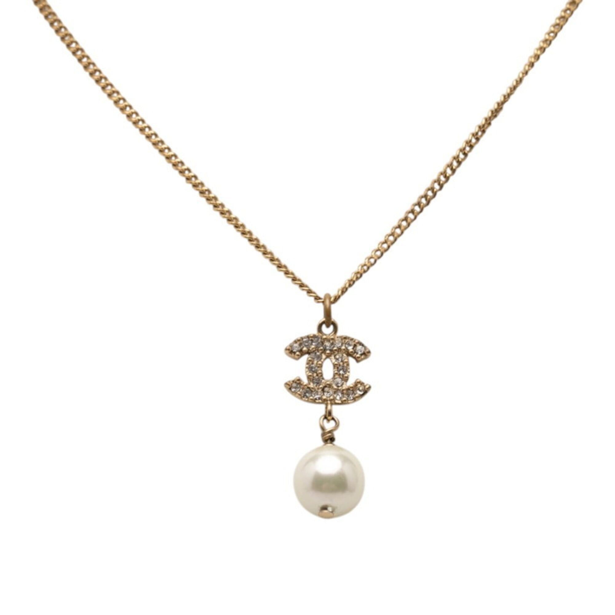 Chanel Chanel Coco Mark Necklace A11C Gold Plated Rhinestone Faux Pearl Women's CHANEL Size ONE SIZE - 2 Thumbnail