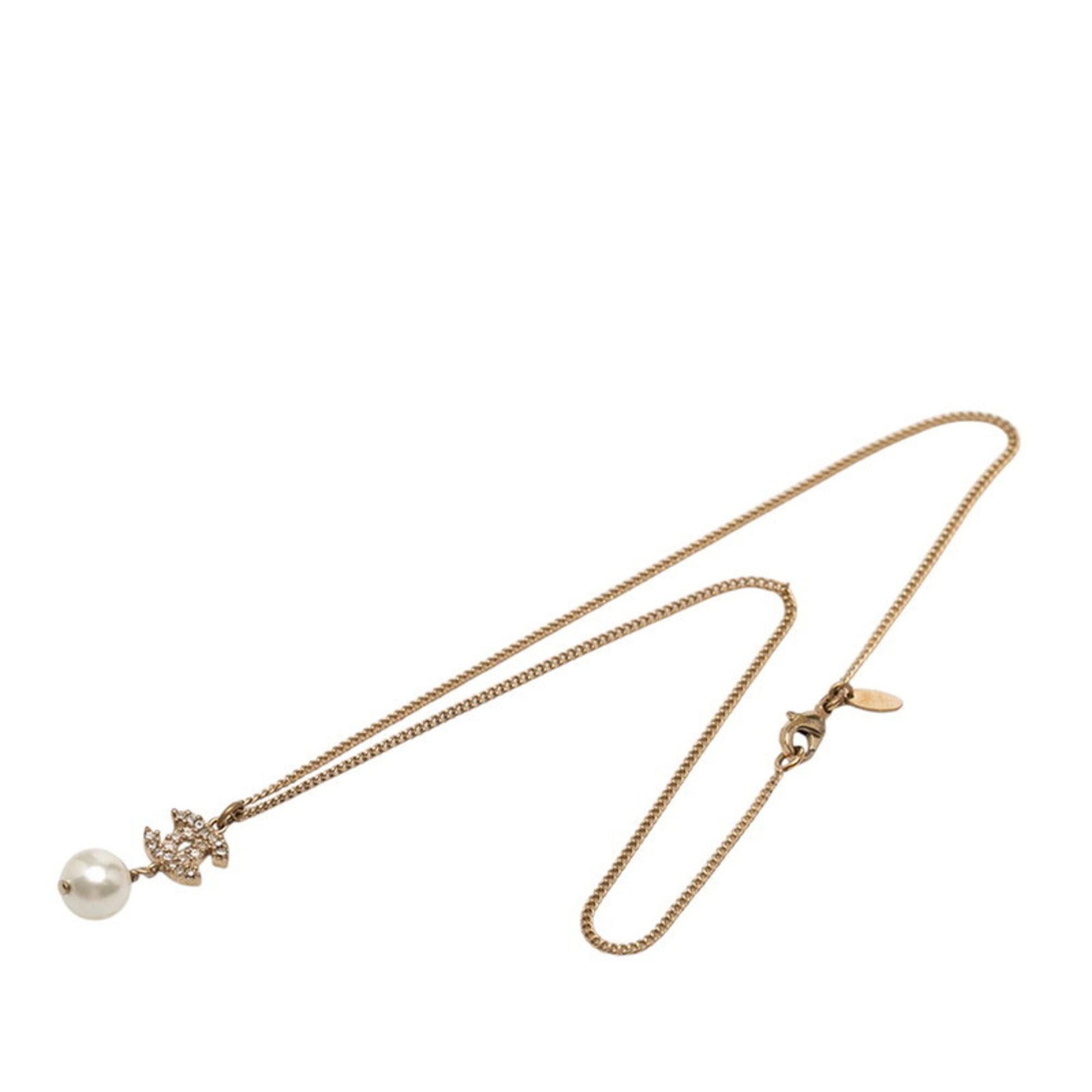 Chanel Chanel Coco Mark Necklace A11C Gold Plated Rhinestone Faux Pearl Women's CHANEL Size ONE SIZE - 4 Thumbnail
