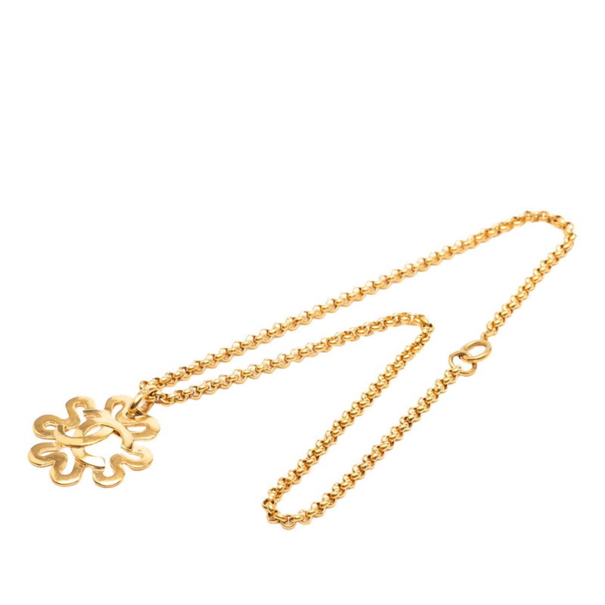 Chanel Chanel Coco Mark Clover Motif Chain Pendant Necklace, Gold Plated, Women's. Size ONE SIZE - 4 Thumbnail