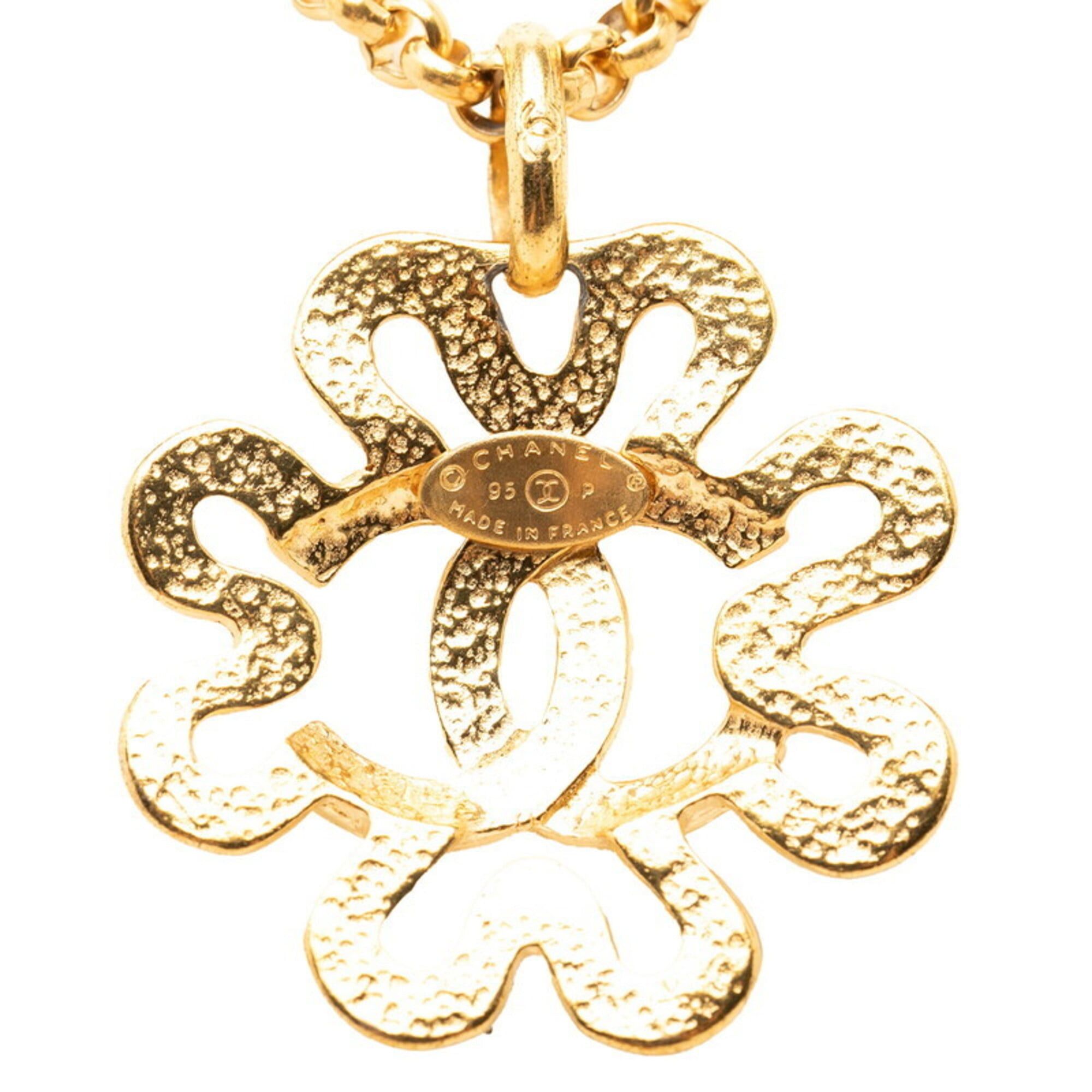 Chanel Chanel Coco Mark Clover Motif Chain Pendant Necklace, Gold Plated, Women's. Size ONE SIZE - 3 Thumbnail