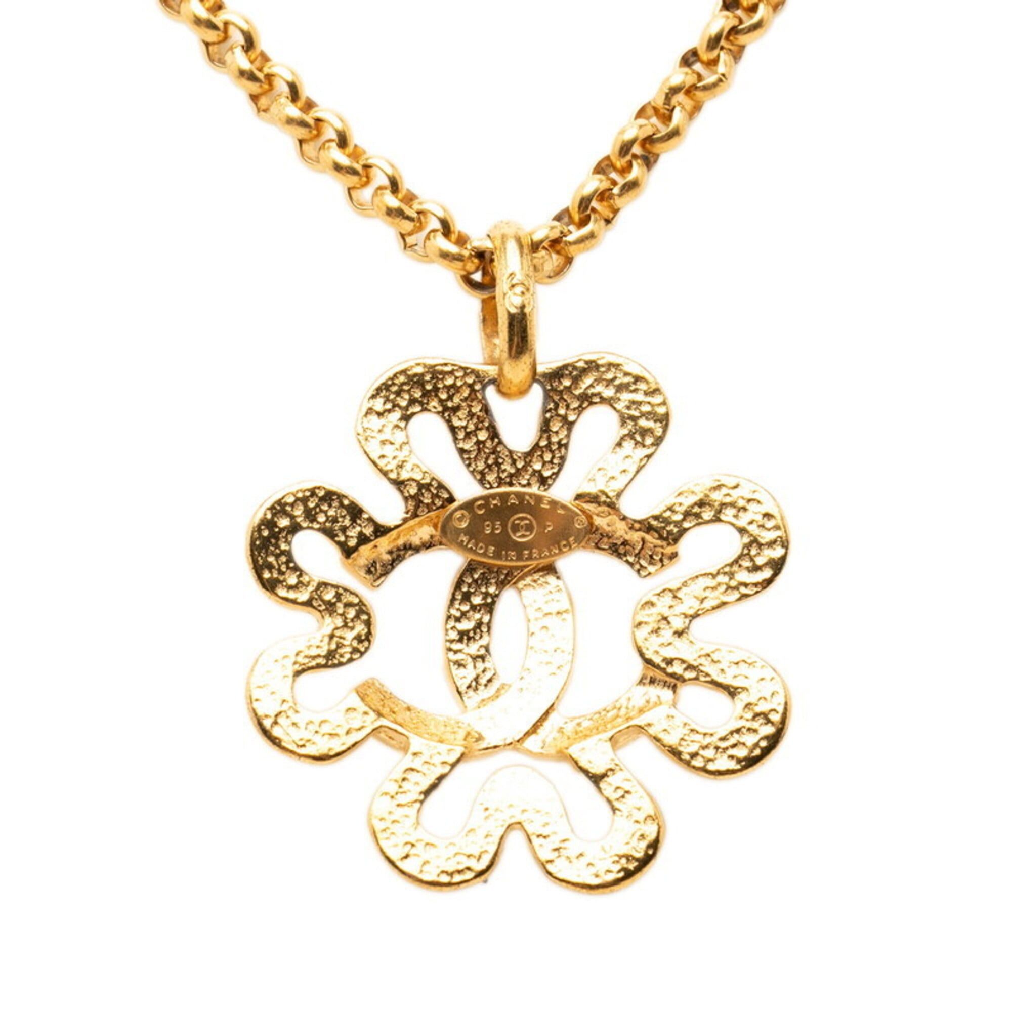 Chanel Chanel Coco Mark Clover Motif Chain Pendant Necklace, Gold Plated, Women's. Size ONE SIZE - 2 Thumbnail