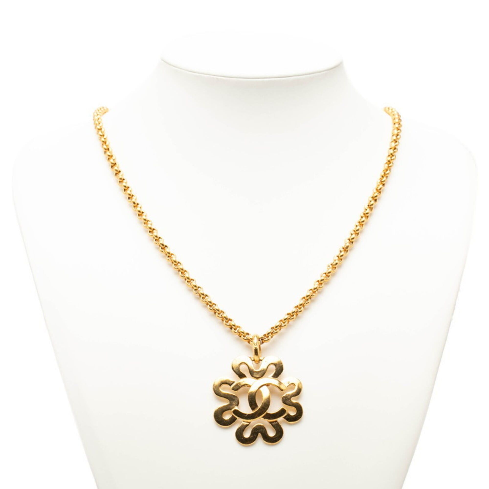 Chanel Chanel Coco Mark Clover Motif Chain Pendant Necklace, Gold Plated, Women's. Size ONE SIZE - 6 Thumbnail