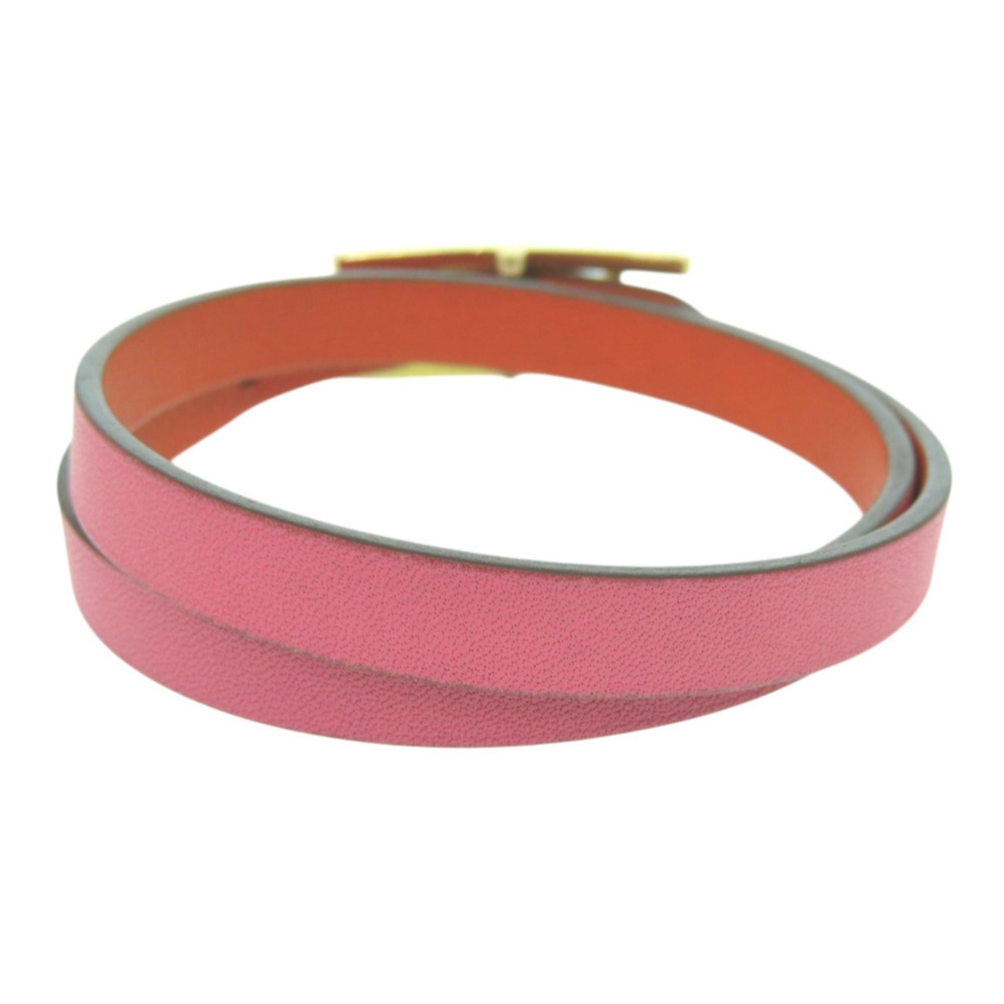 Hermes Hermes Be Api Double Tour Veau Swift Rose Azalee Orange Poppy Pink Strand Bracelet 0774HERMES Size ONE SIZE - 3 Thumbnail