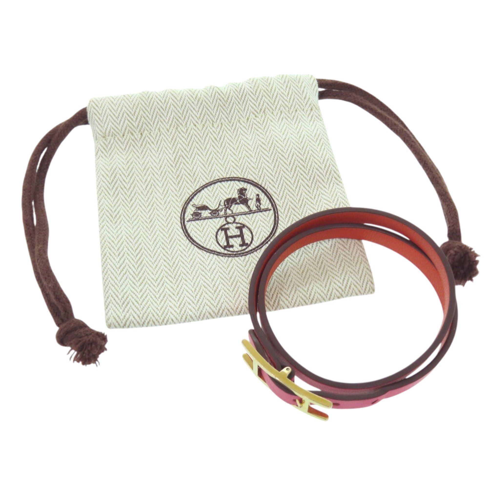 Hermes Hermes Be Api Double Tour Veau Swift Rose Azalee Orange Poppy Pink Strand Bracelet 0774HERMES Size ONE SIZE - 2 Thumbnail