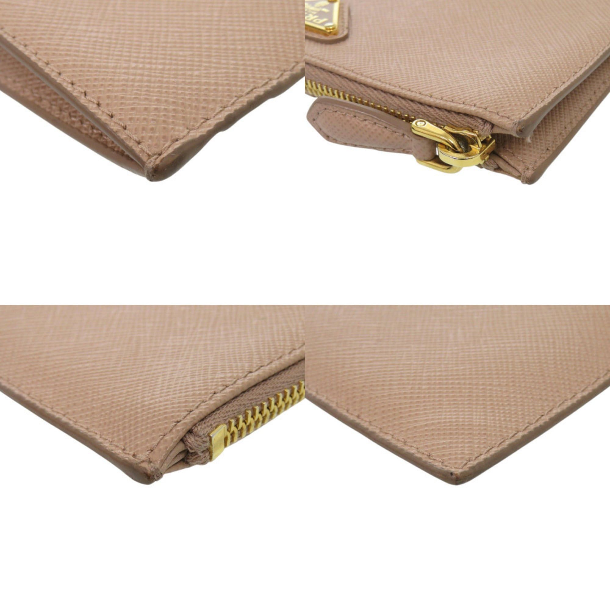 Prada Prada Saffiano Triangle Leather Beige Fragment Case Wallet 0574PRADA Size ONE SIZE - 3 Thumbnail