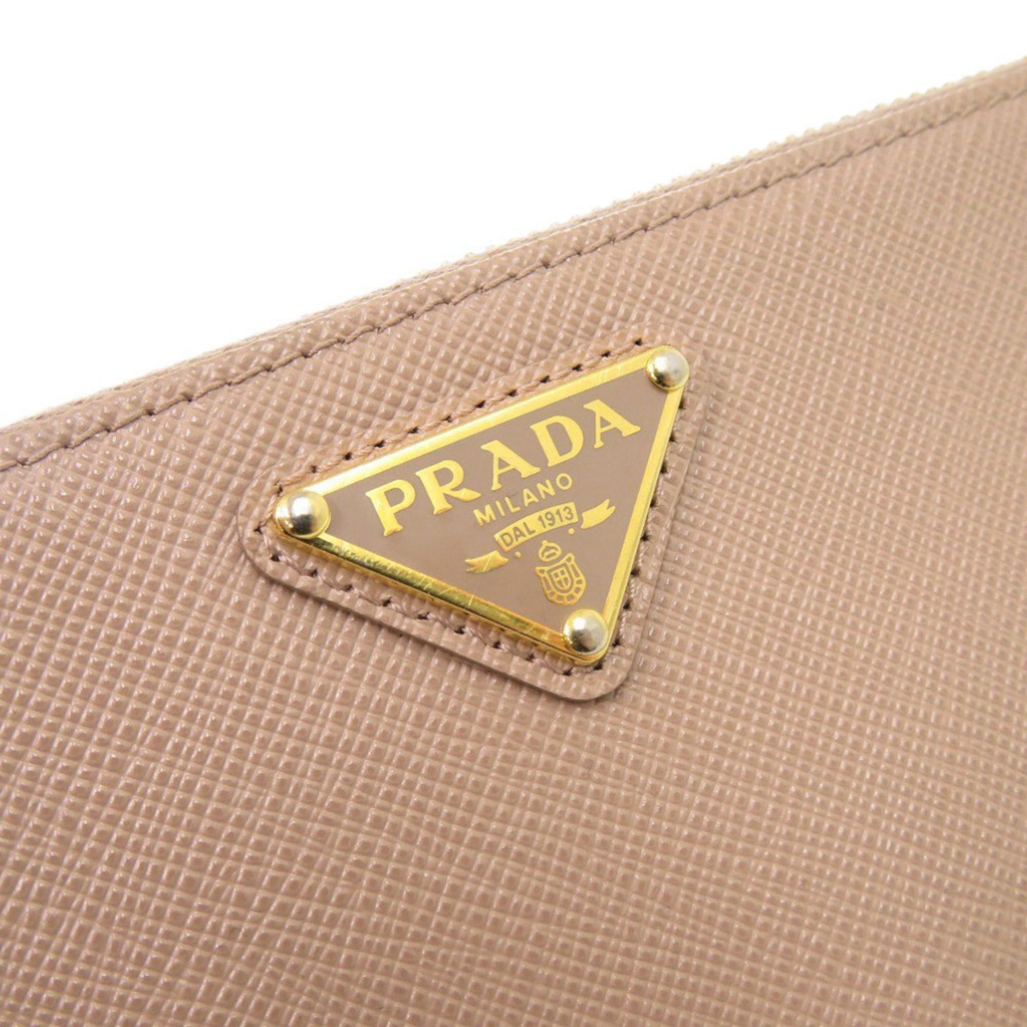 Prada Prada Saffiano Triangle Leather Beige Fragment Case Wallet 0574PRADA Size ONE SIZE - 5 Thumbnail
