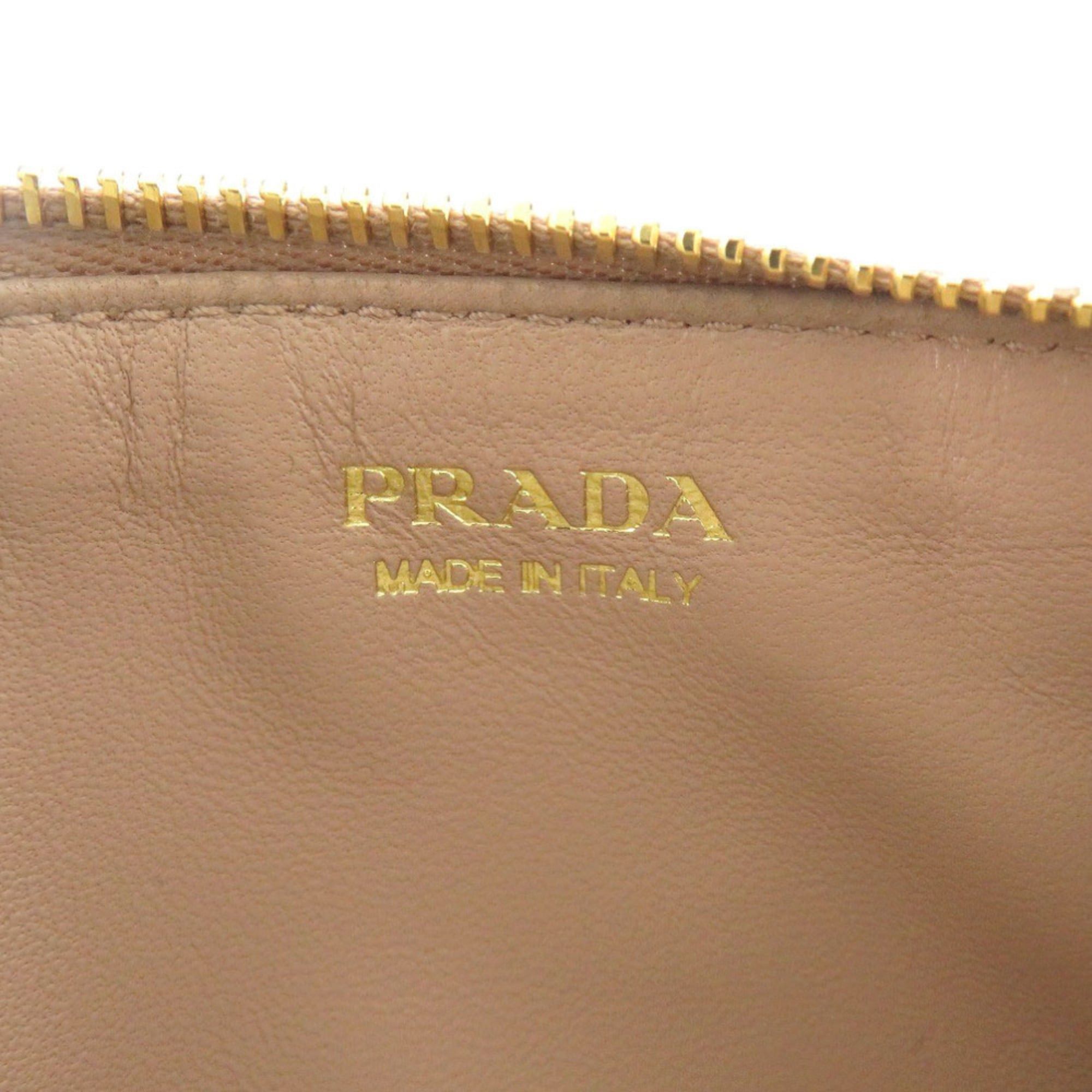 Prada Prada Saffiano Triangle Leather Beige Fragment Case Wallet 0574PRADA Size ONE SIZE - 6 Thumbnail