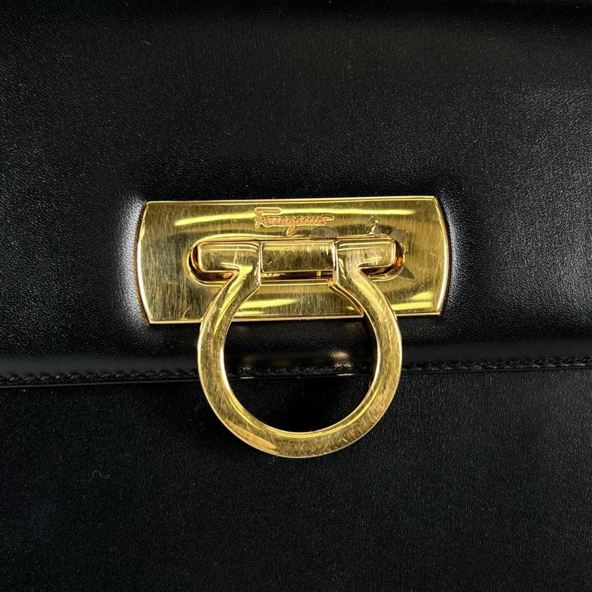 Salvatore Ferragamo Salvatore Ferragamo Compact Gancini Leather Handbag E210536 Black Size ONE SIZE - 15 Thumbnail