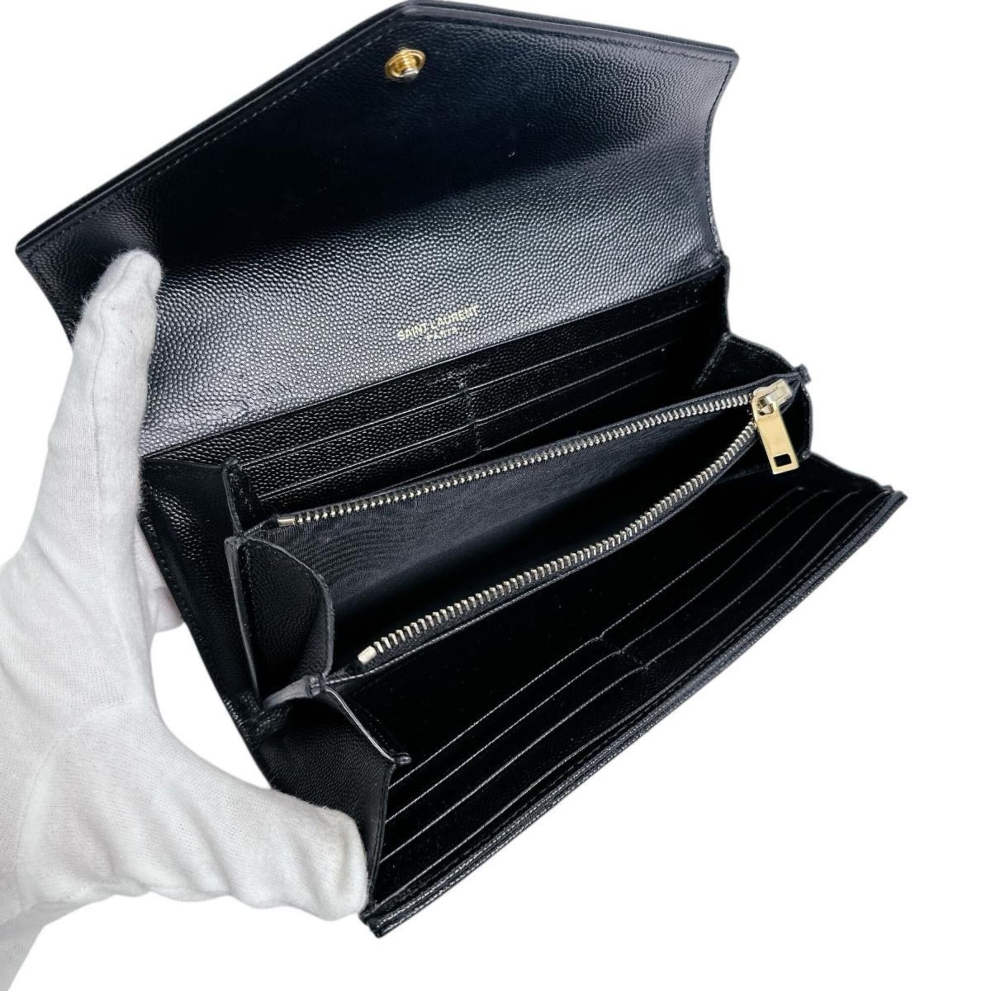 Yves Saint Laurent Yves Saint Laurent Cassandra Long Wallet, Button Closure, Leather, Black Size ONE SIZE - 10 Thumbnail