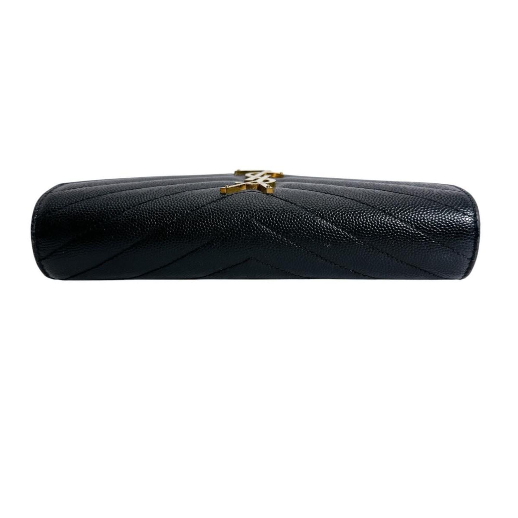 Yves Saint Laurent Yves Saint Laurent Cassandra Long Wallet, Button Closure, Leather, Black Size ONE SIZE - 4 Thumbnail