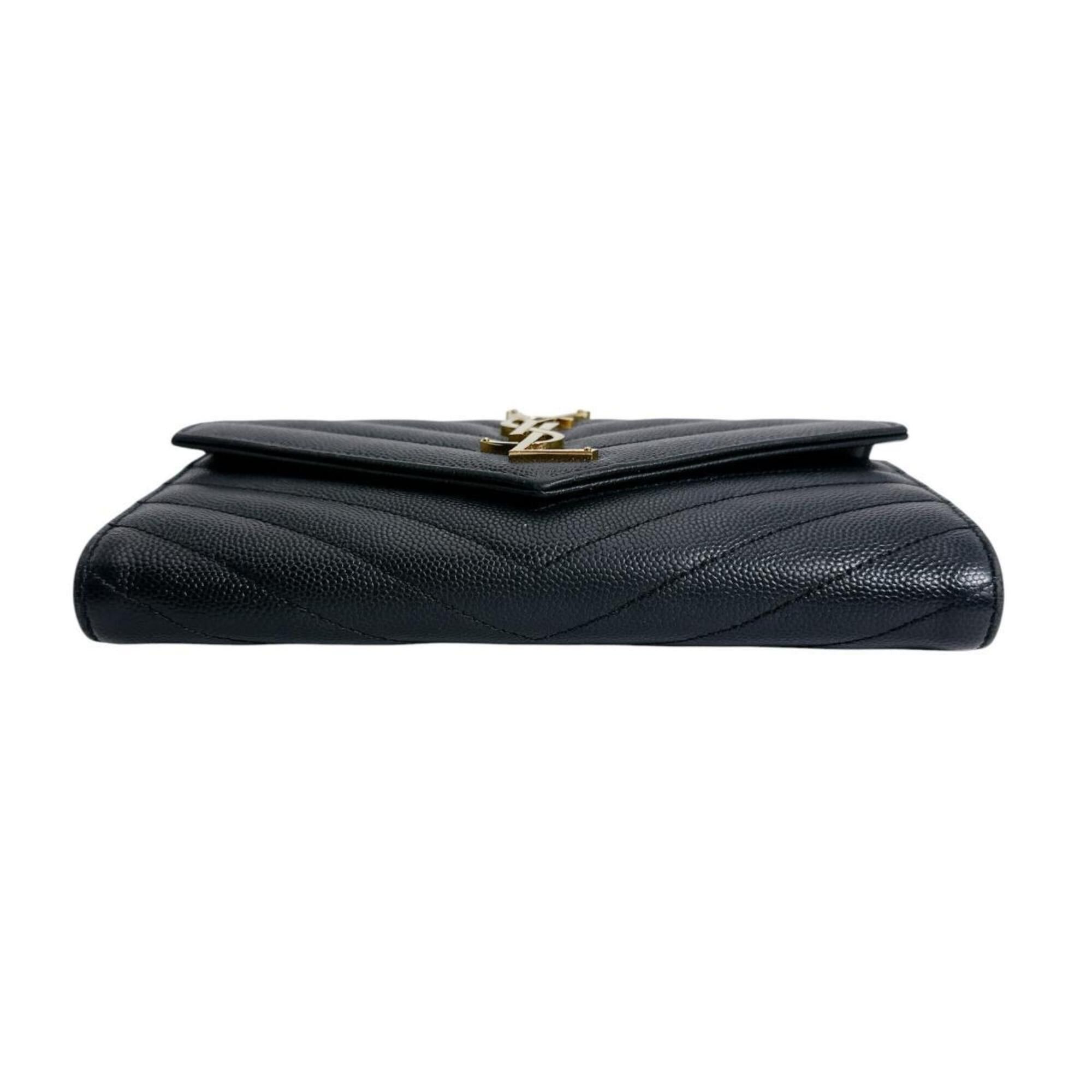 Yves Saint Laurent Yves Saint Laurent Cassandra Long Wallet, Button Closure, Leather, Black Size ONE SIZE - 3 Thumbnail