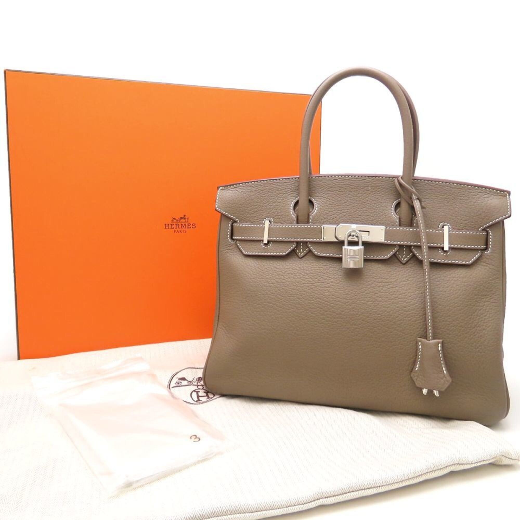 Hermes HERMES Birkin 30 Handbag, □M stamp, 2009, Togo leather, Etoupe color, Silver hardware, Women's, 353261 Size ONE SIZE - 6 Thumbnail