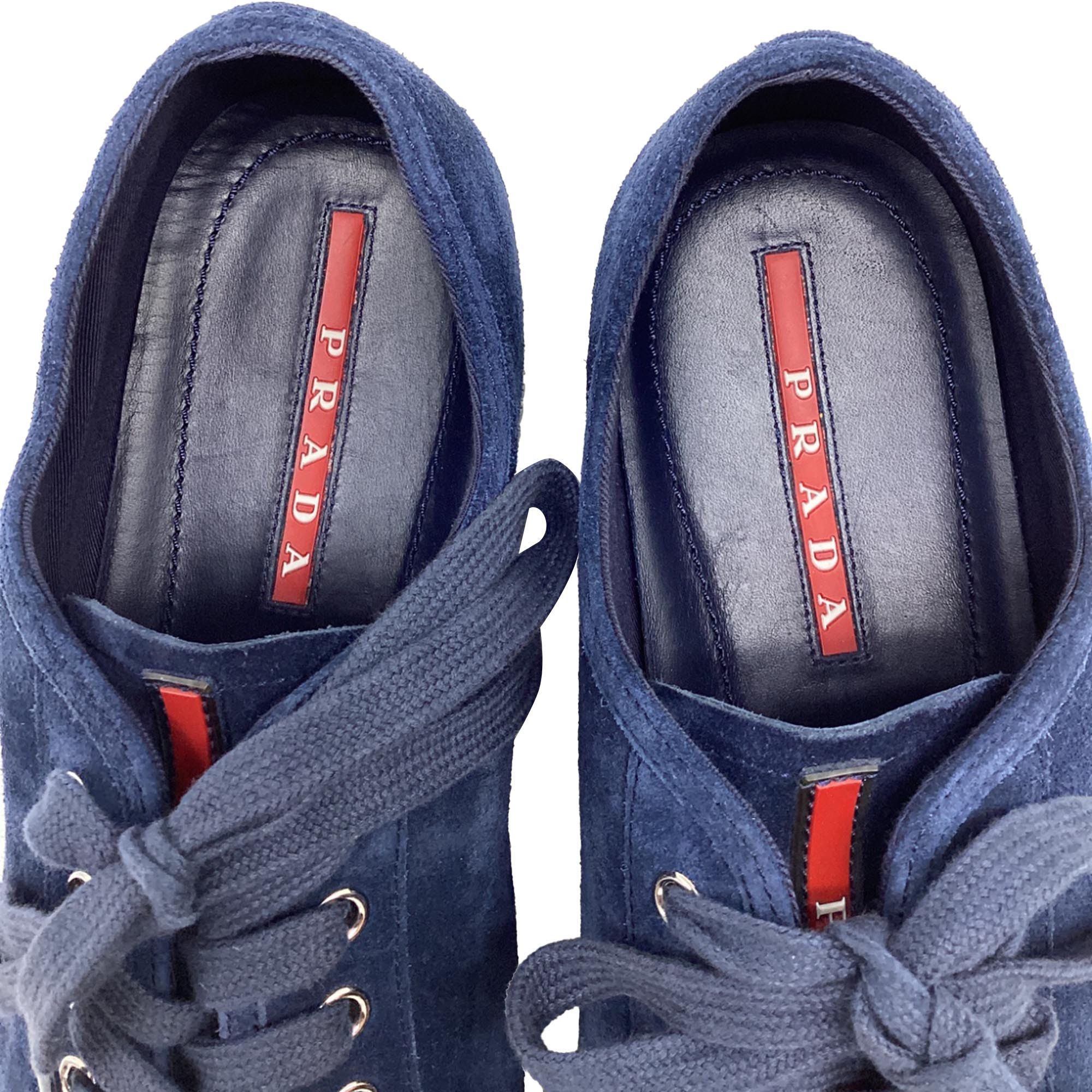 Prada Prada Sport Cap-Toe Low-Top Sneakers in Nay Blue Suede Size US 8 / EU 41 - 10 Thumbnail