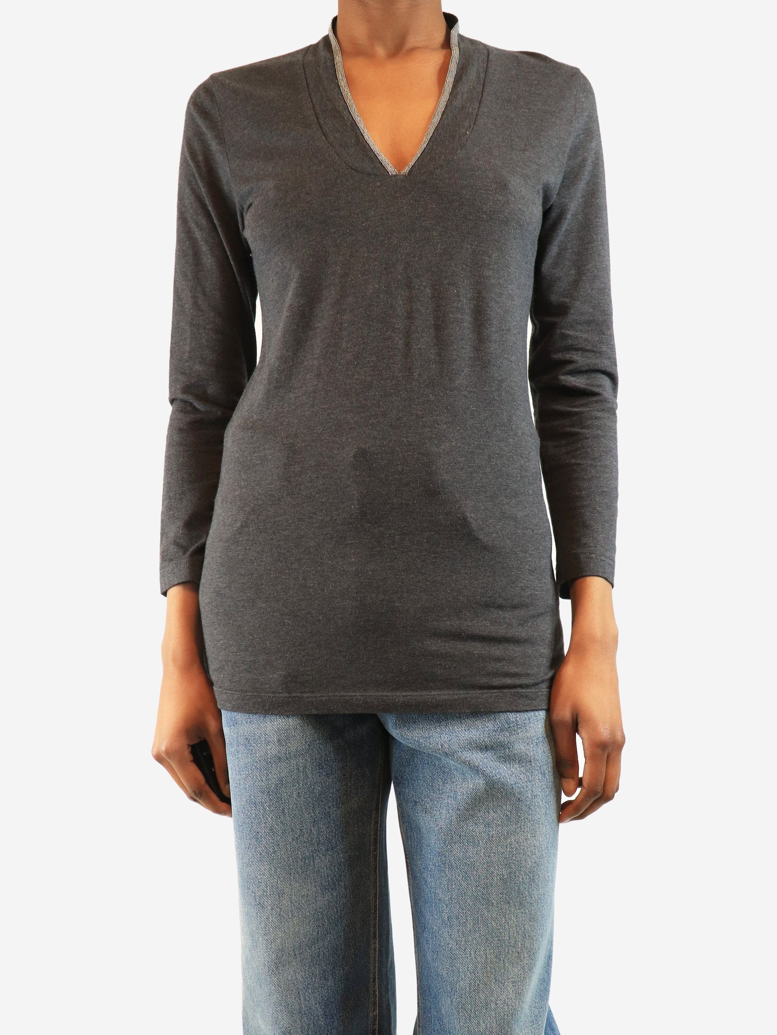 Brunello Cucinelli Grey monili v-neck top - M Size M / US 6-8 / IT 42-44 - 2 Thumbnail