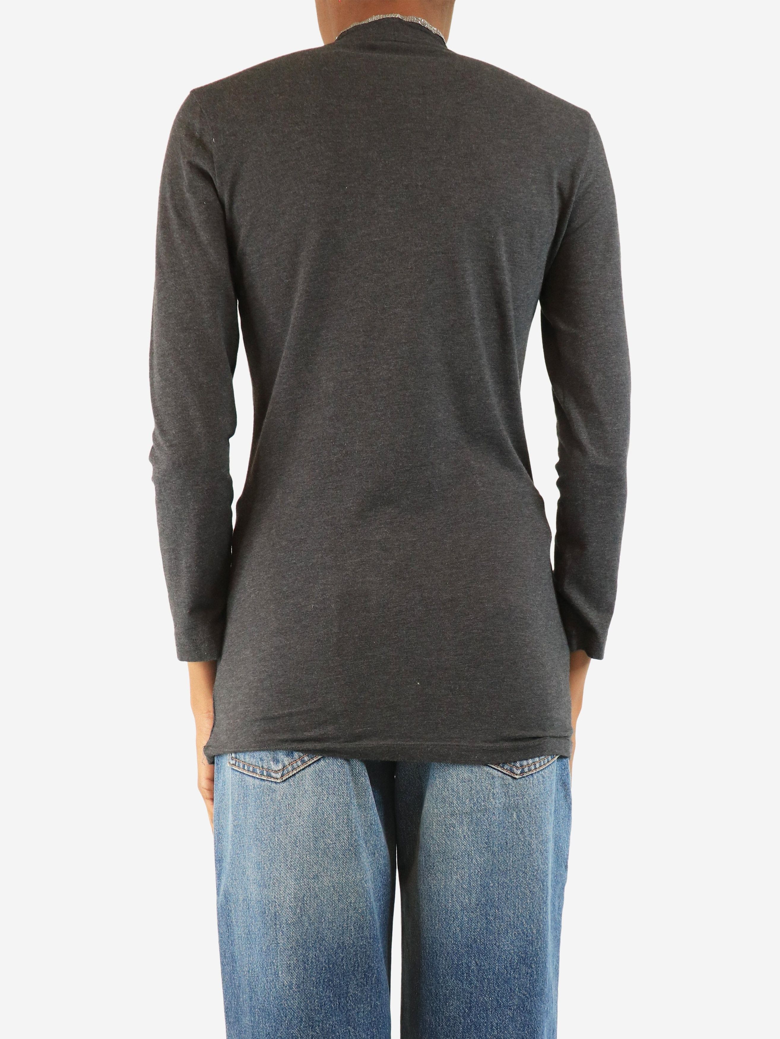 Brunello Cucinelli Grey monili v-neck top - M Size M / US 6-8 / IT 42-44 - 3 Thumbnail