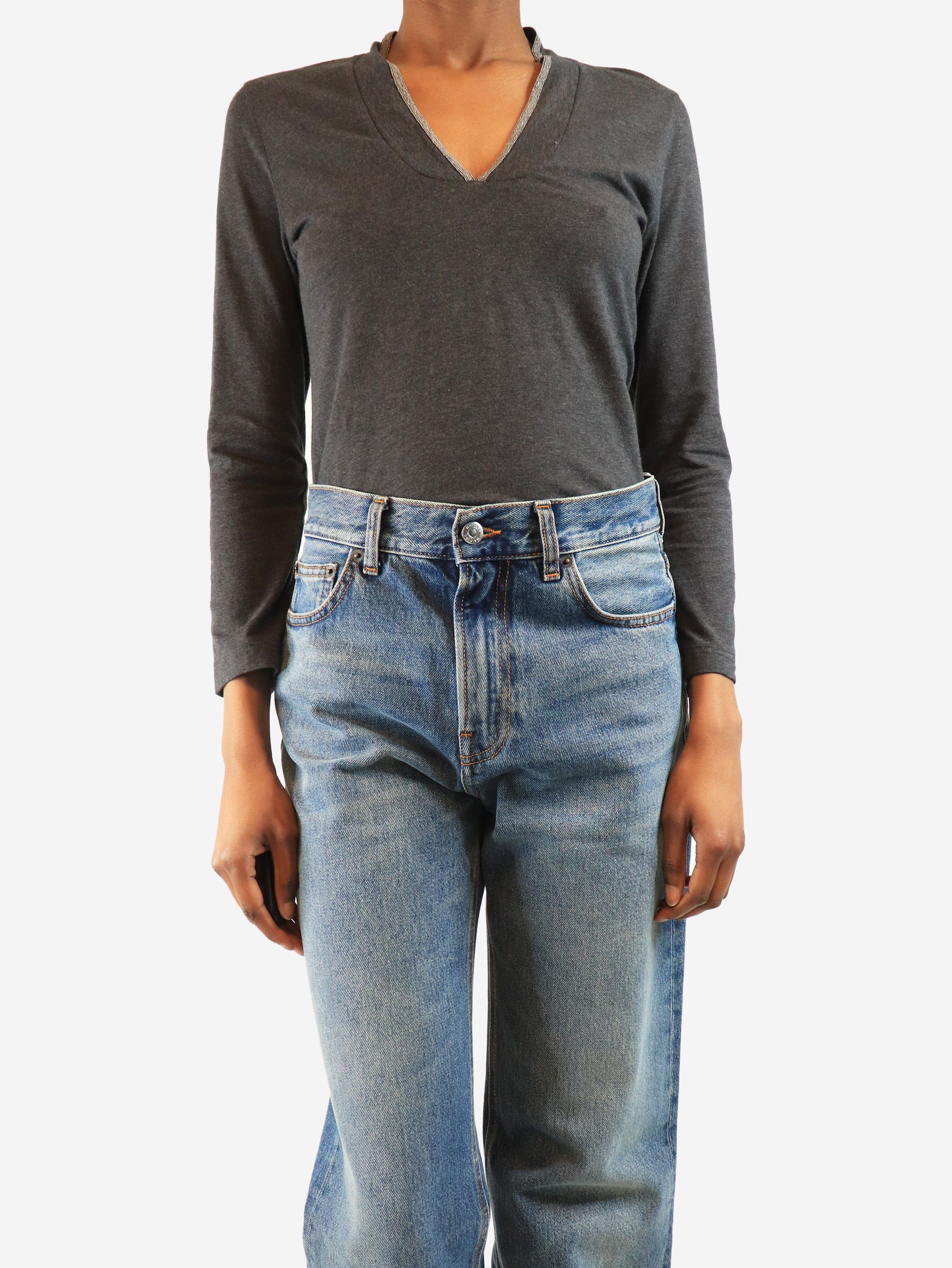 Brunello Cucinelli Grey monili v-neck top - M Size M / US 6-8 / IT 42-44 - 4 Thumbnail