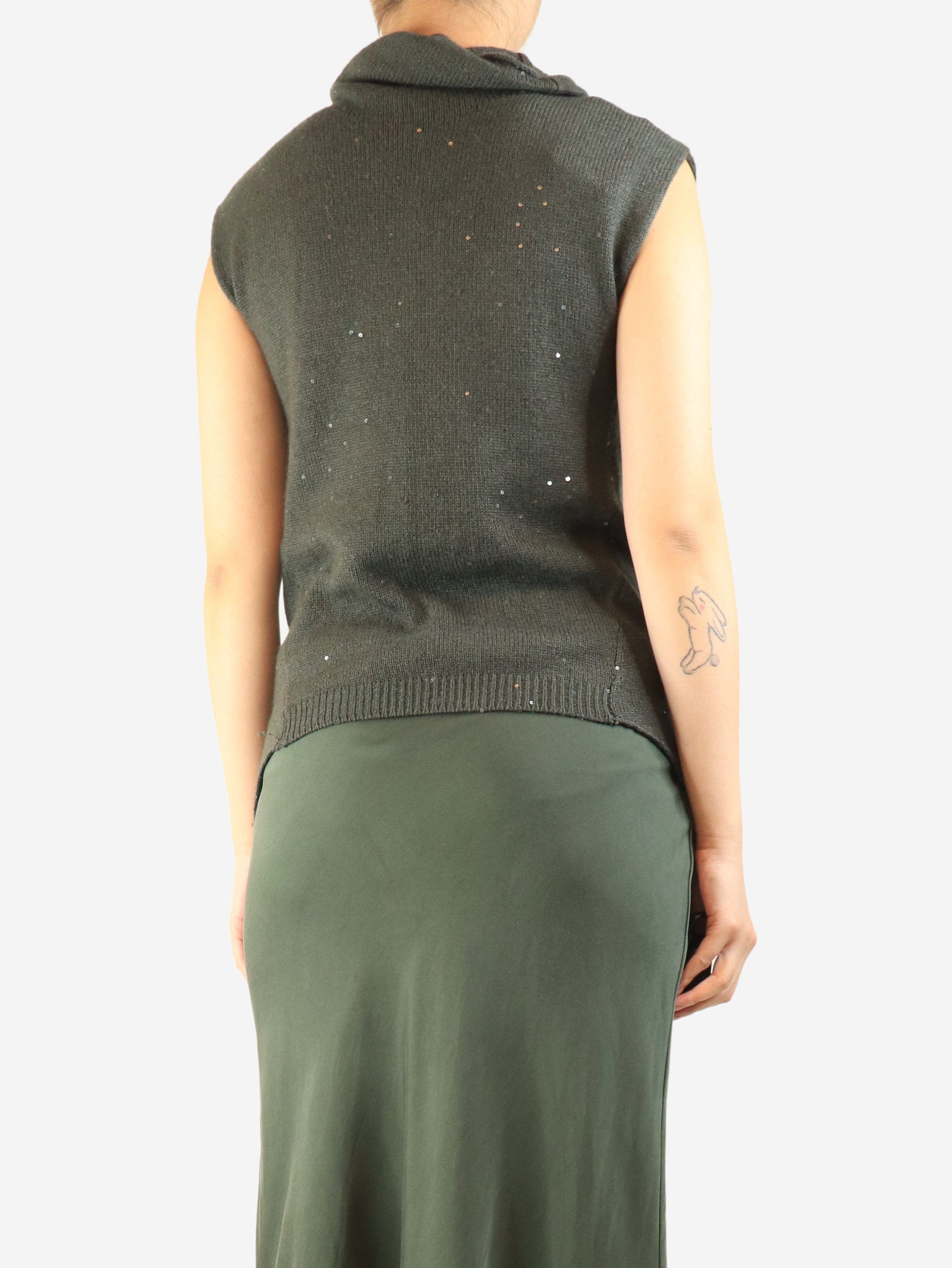 Brunello Cucinelli Dark green sleeveless sequin turtleneck knit top - S Size S / US 4 / IT 40 - 2 Thumbnail