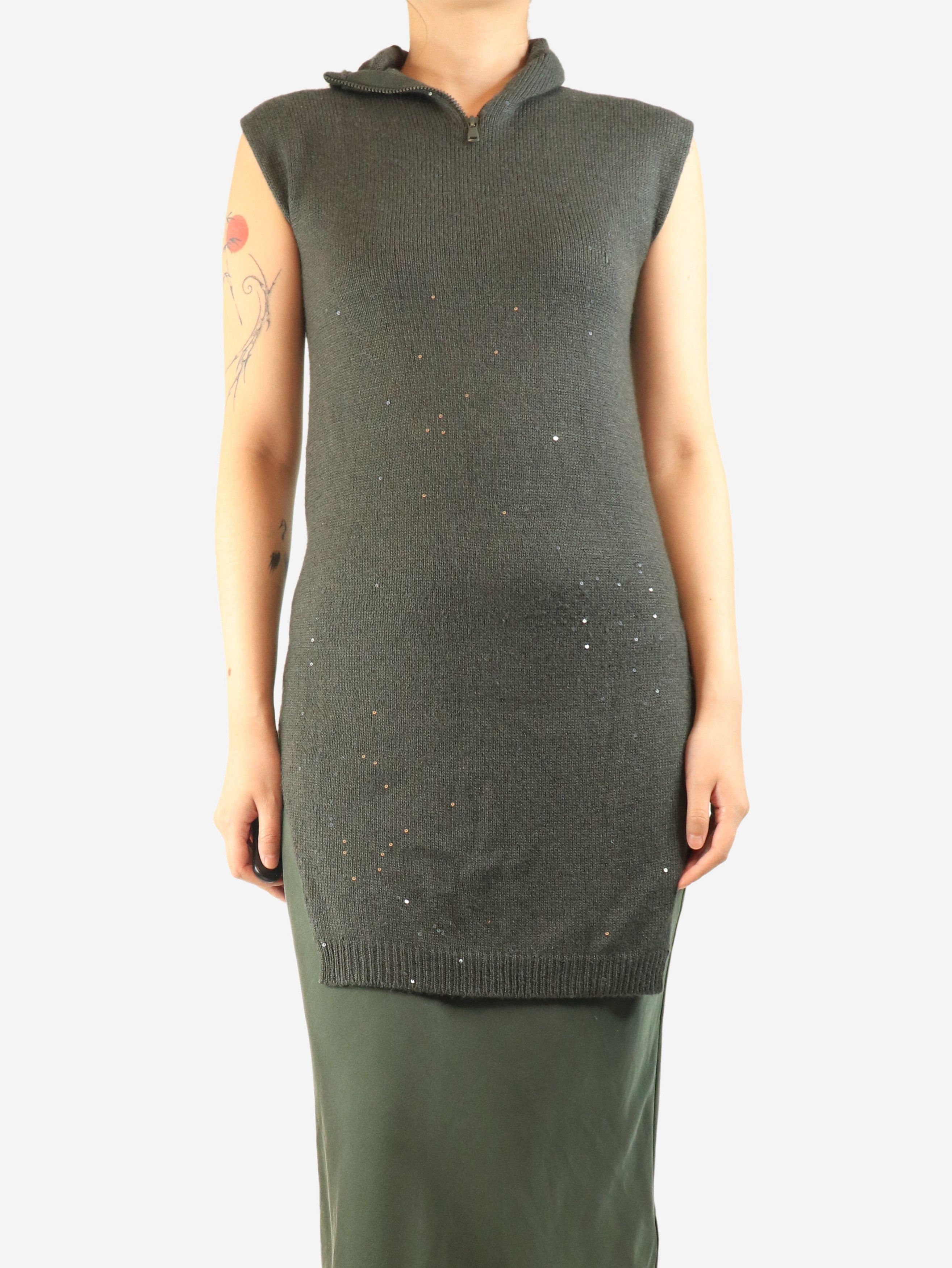 Brunello Cucinelli Dark green sleeveless sequin turtleneck knit top - S Size S / US 4 / IT 40 - 3 Thumbnail