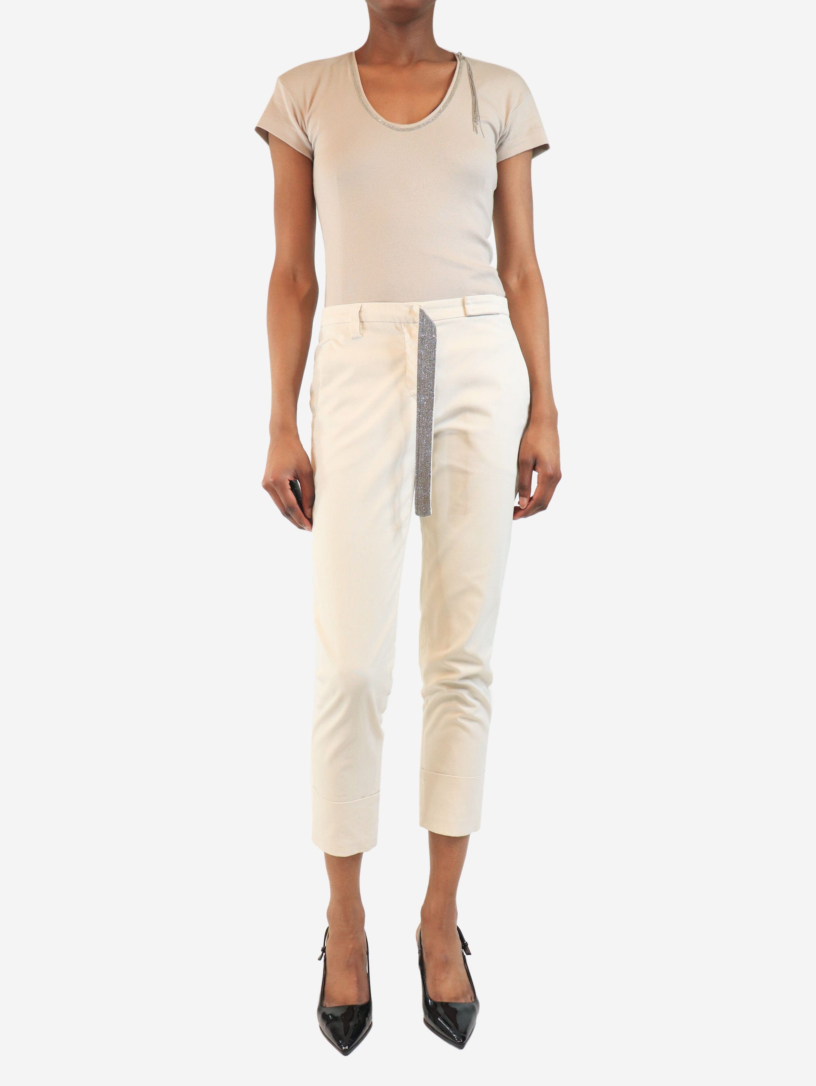 Brunello Cucinelli White slim-leg trousers with diamante belt - UK 6 Size 26" / US 2 / IT 38 - 3 Thumbnail