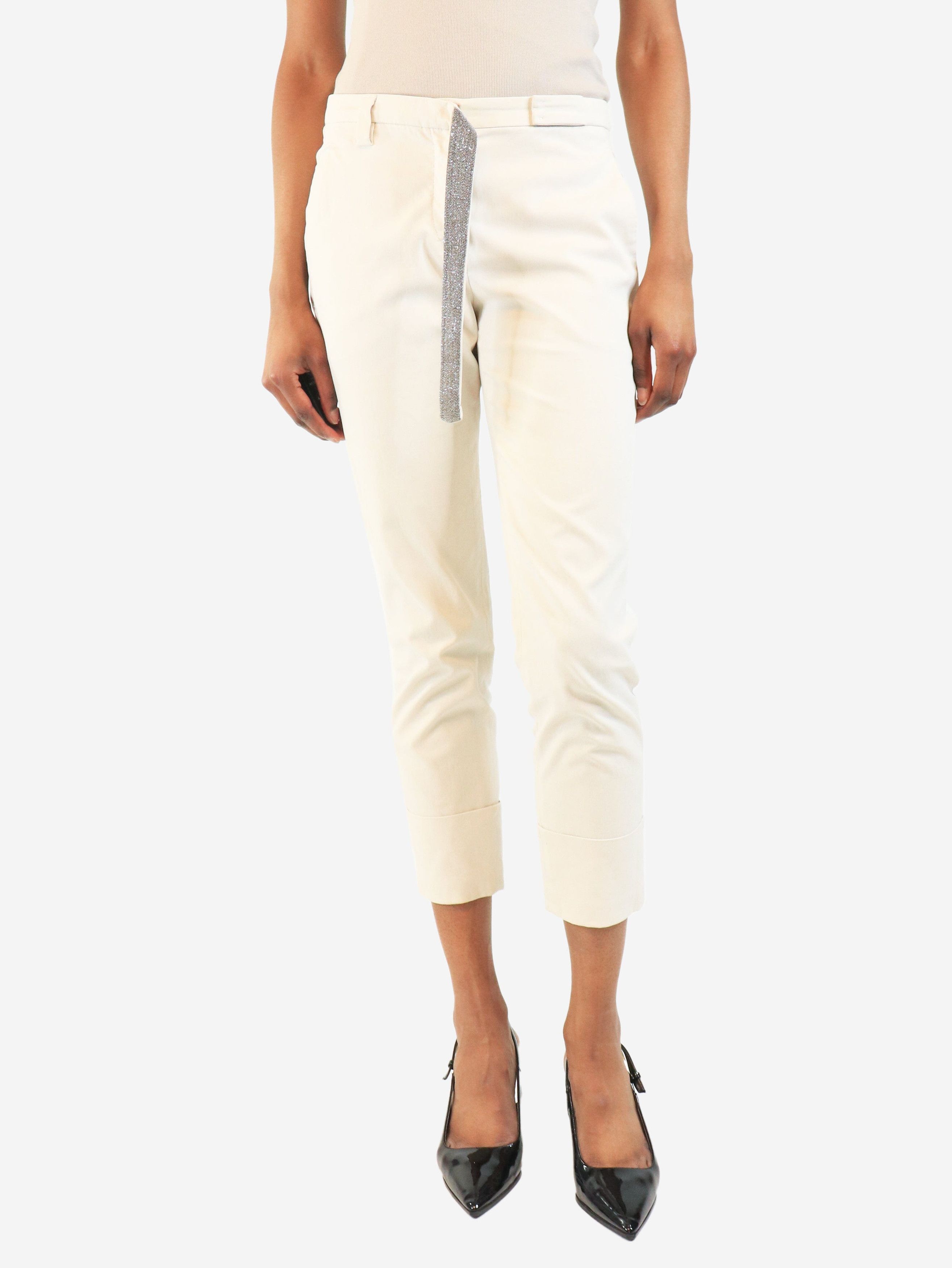 Brunello Cucinelli White slim-leg trousers with diamante belt - UK 6 Size 26" / US 2 / IT 38 - 2 Thumbnail