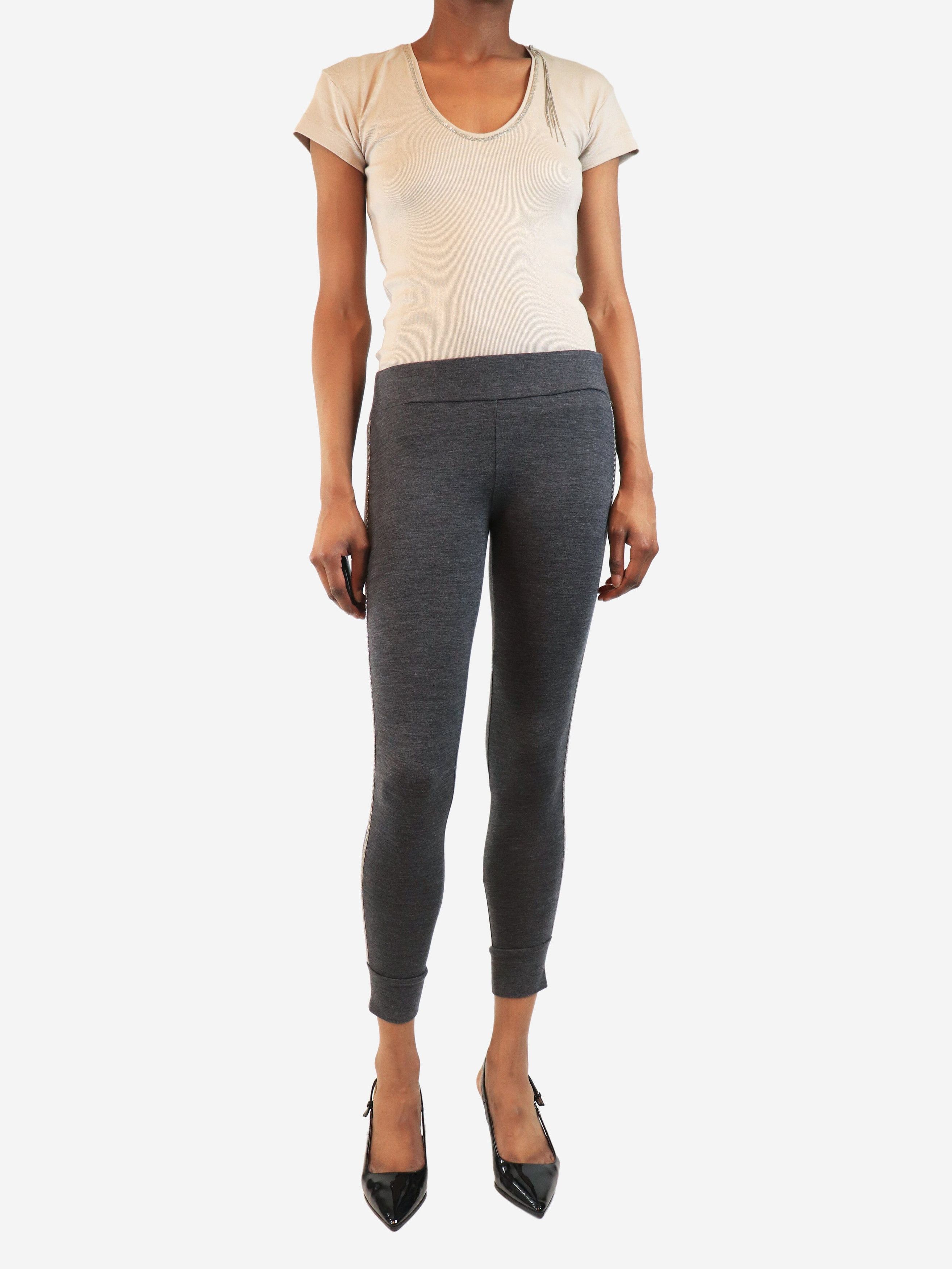Brunello Cucinelli Grey bead-embellished leggings - UK 6 Size 26" / US 2 / IT 38 - 3 Thumbnail