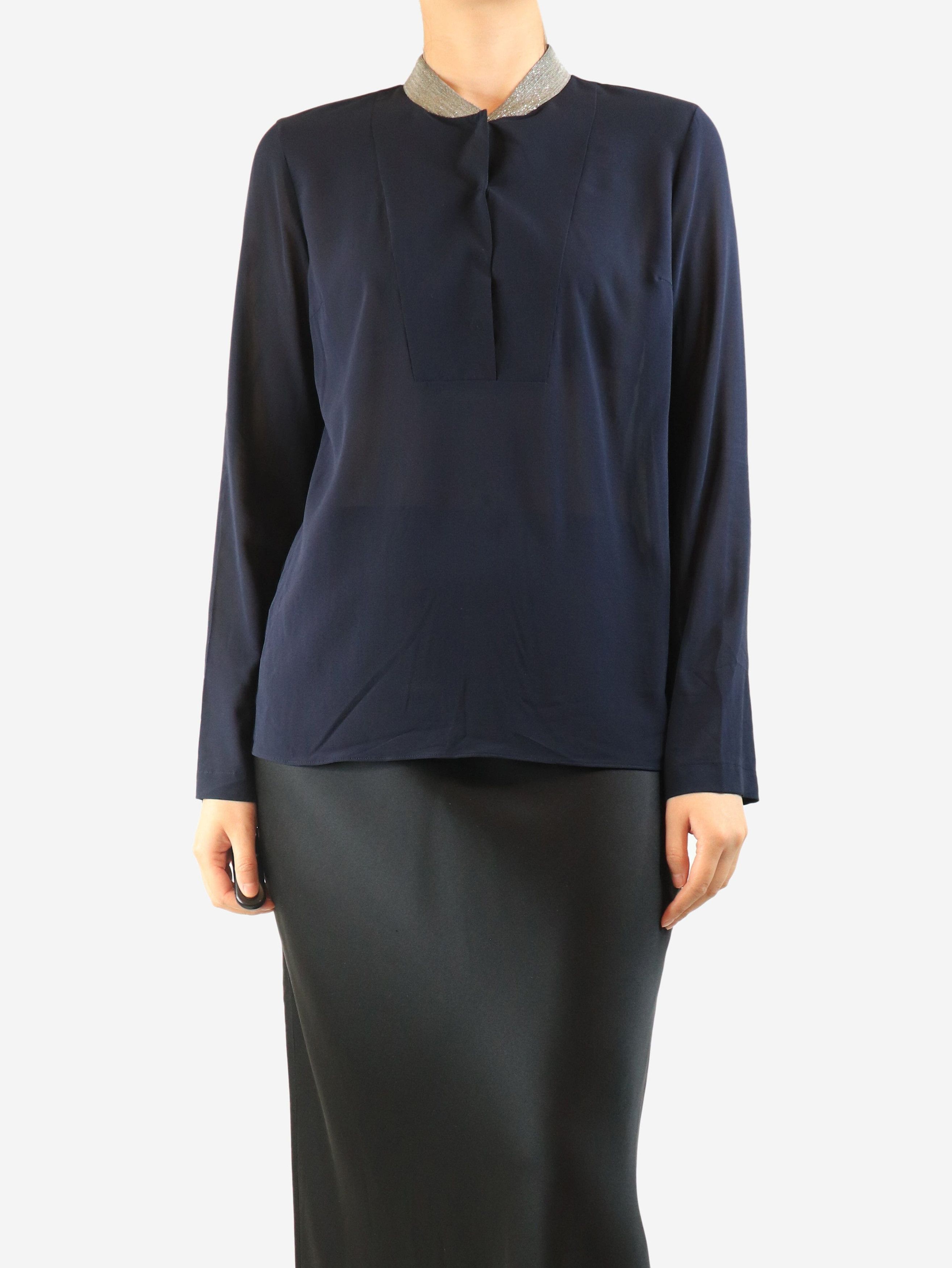 Brunello Cucinelli Navy silk blouse - S Size S / US 4 / IT 40 - 2 Thumbnail