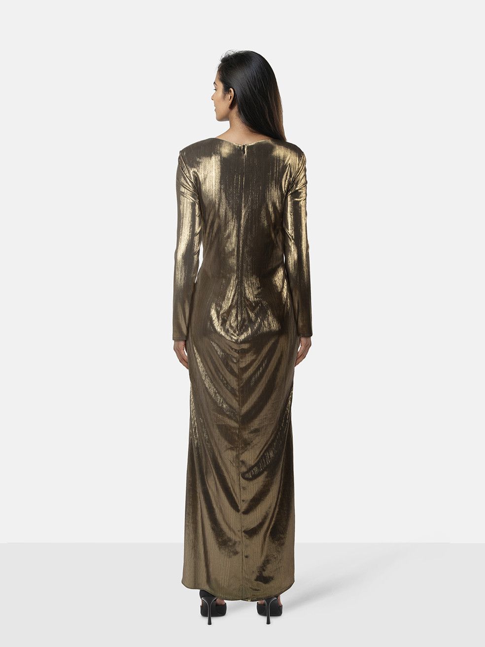 Mac Duggal Ieena for Mac Duggal Gold Pleated Dress Size M / US 6-8 / IT 42-44 - 2 Thumbnail
