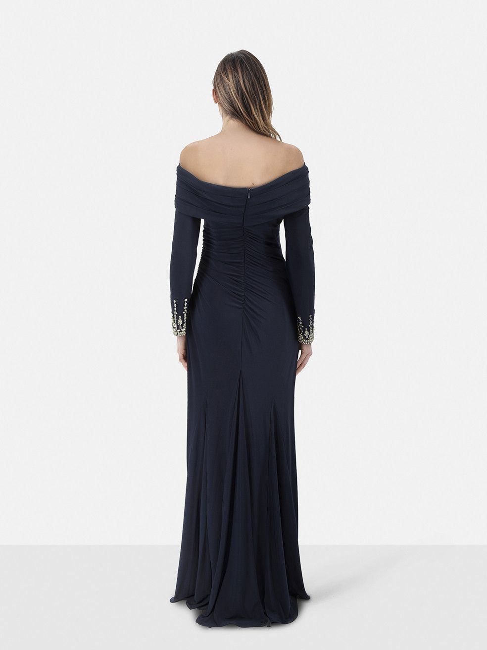 Mac Duggal Navy Crystal Embellished Ruched Dress Size S / US 4 / IT 40 - 2 Thumbnail