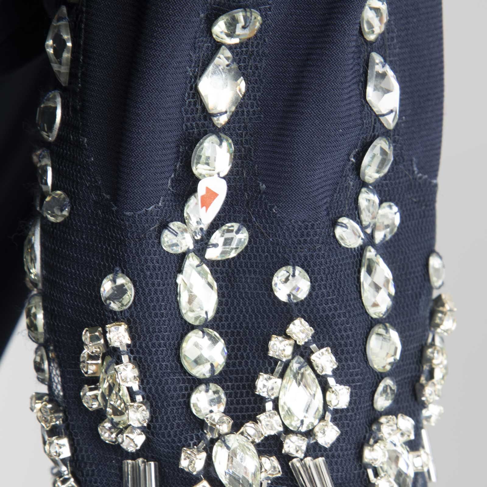Mac Duggal Navy Crystal Embellished Ruched Dress Size S / US 4 / IT 40 - 5 Thumbnail