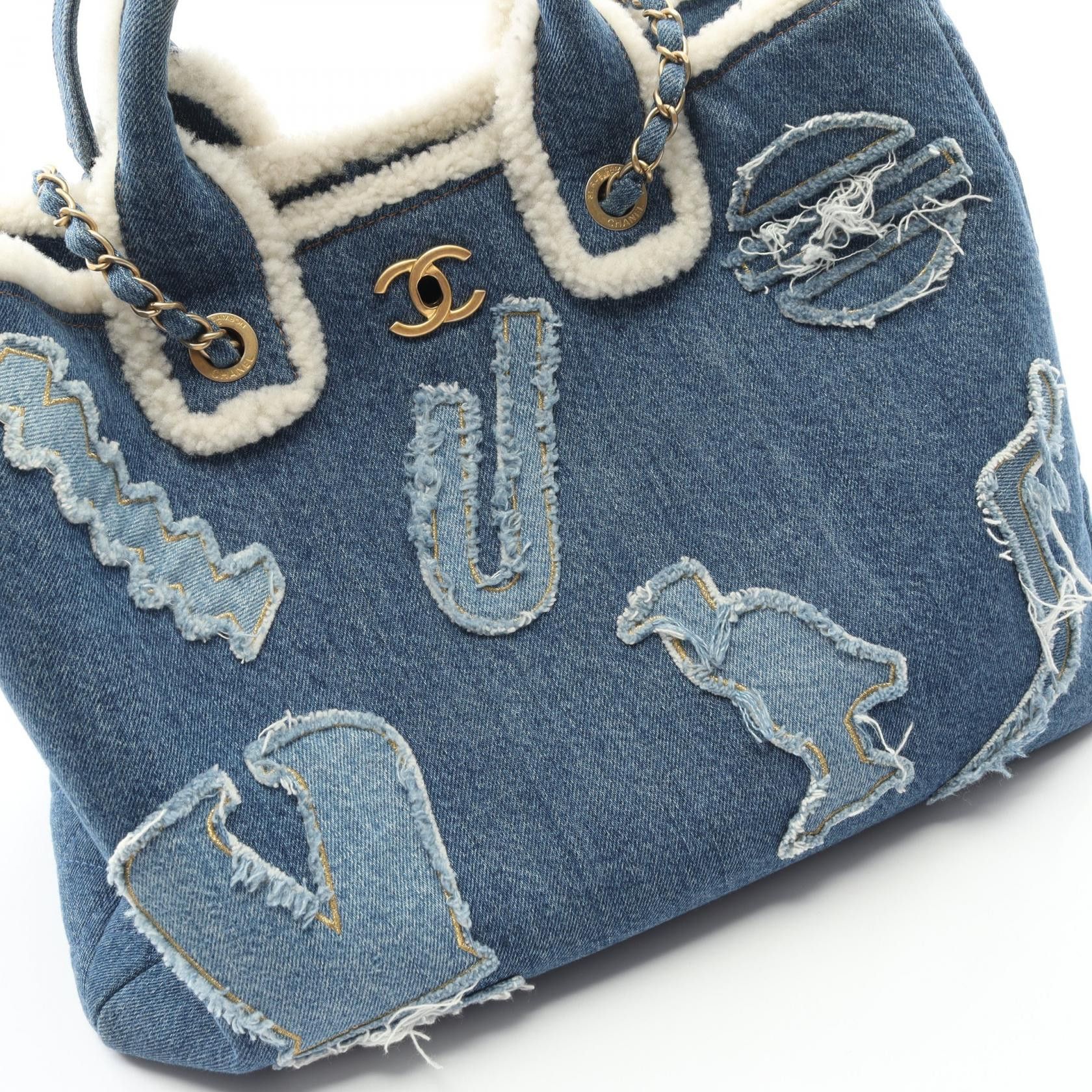 Chanel Chanel Chanel Large Shopping Bag Denim Shearling Tote Bag Textile Tote Bag AS0759 DUTY FREE for USA Size ONE SIZE - 9 Thumbnail
