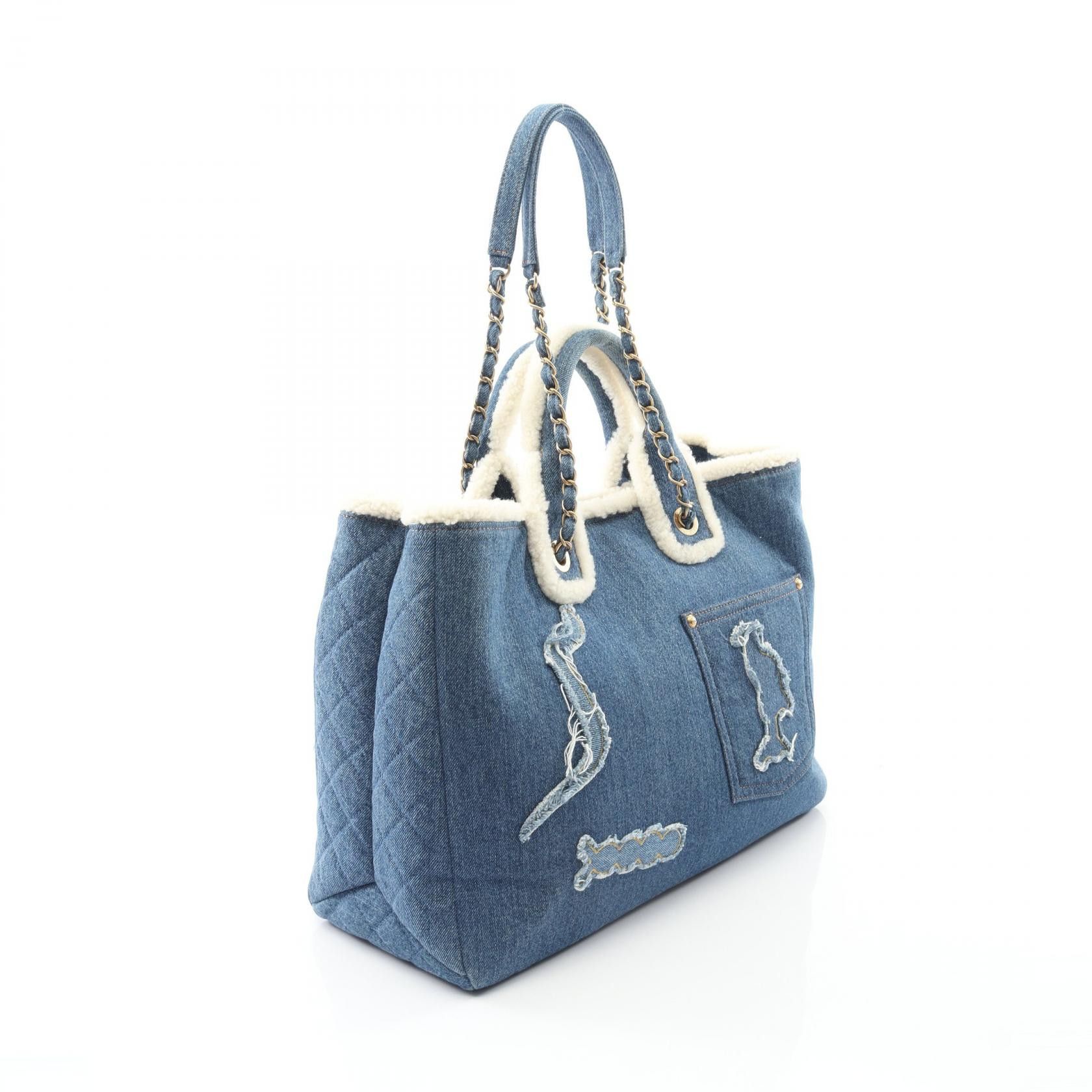 Chanel Chanel Chanel Large Shopping Bag Denim Shearling Tote Bag Textile Tote Bag AS0759 DUTY FREE for USA Size ONE SIZE - 2 Thumbnail