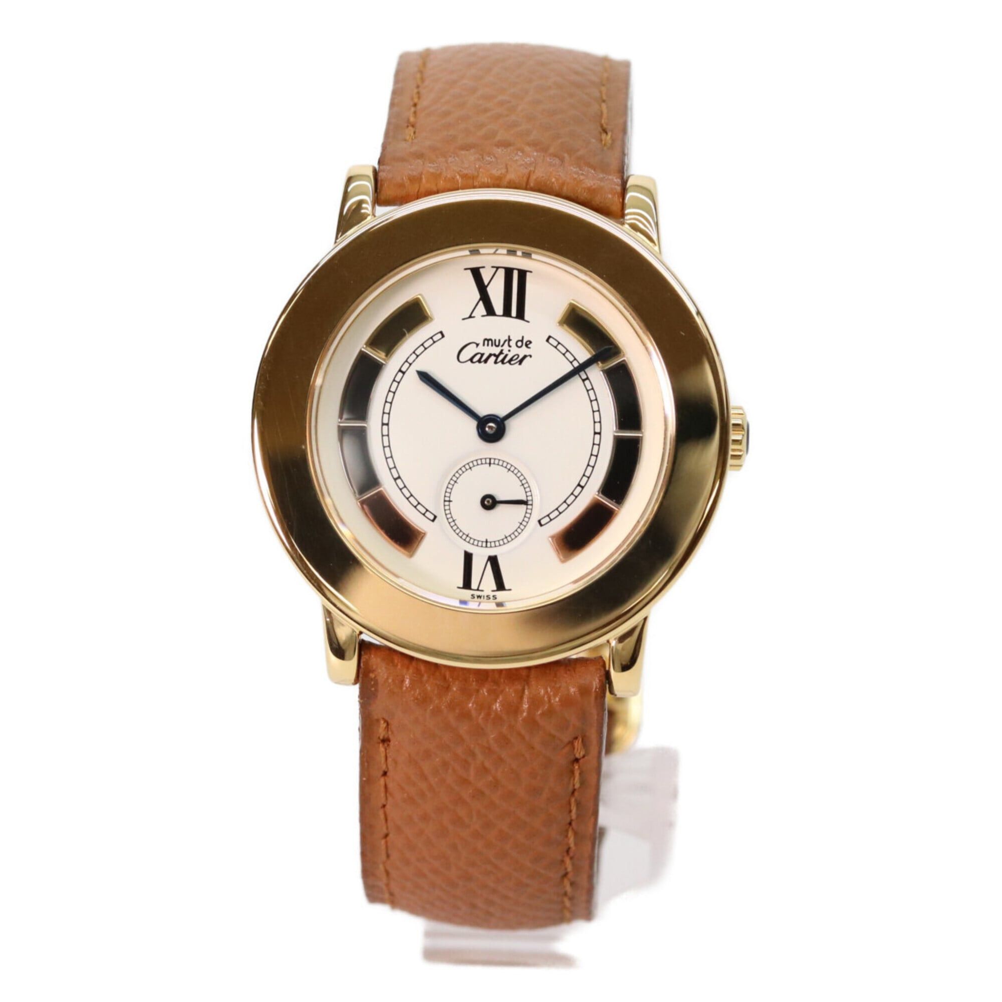 Cartier Cartier W1006922 925 Must de Ronde LM Vermeil Small Seconds Trinity Watch Gold Ivory Dial Ladies Size ONE SIZE - 8 Thumbnail