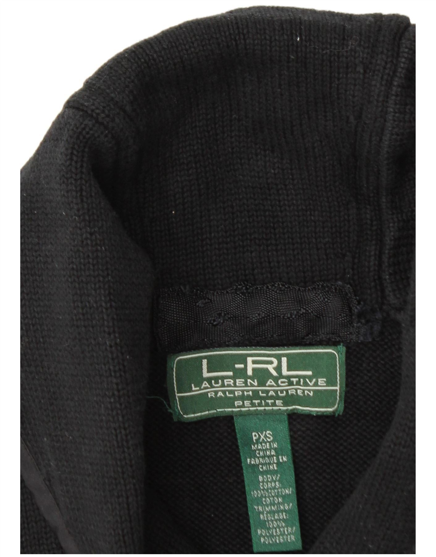 Ralph Lauren Womens Petite Shawl Neck Jumper Sweater UK 6 XS Black Cotton Size XXS / US 00 / IT 34 - 3 Thumbnail