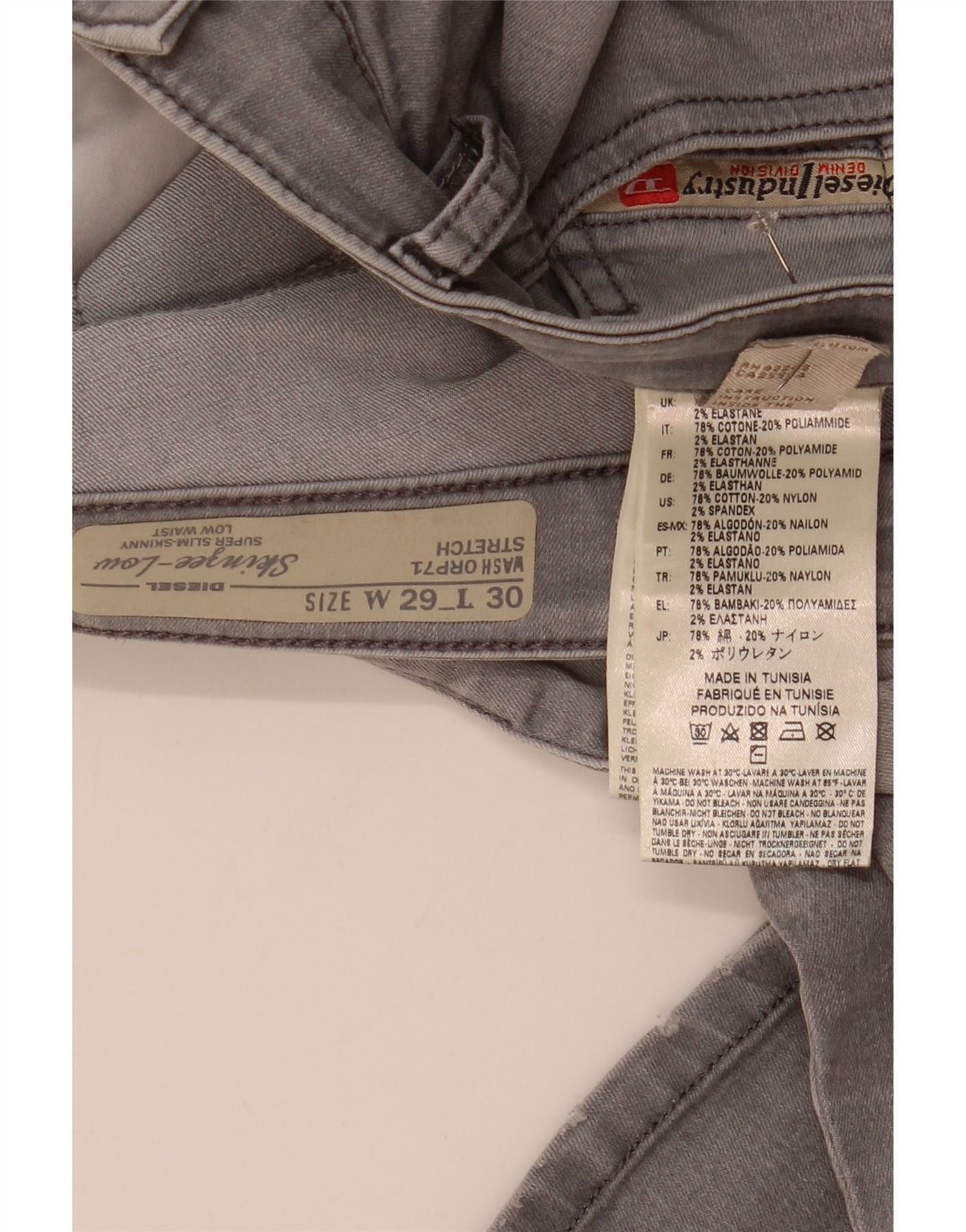 Diesel Womens Skinzee-Low Low Waist Super Slim Skinny Jeans W29 L30 Size 29" - 3 Thumbnail