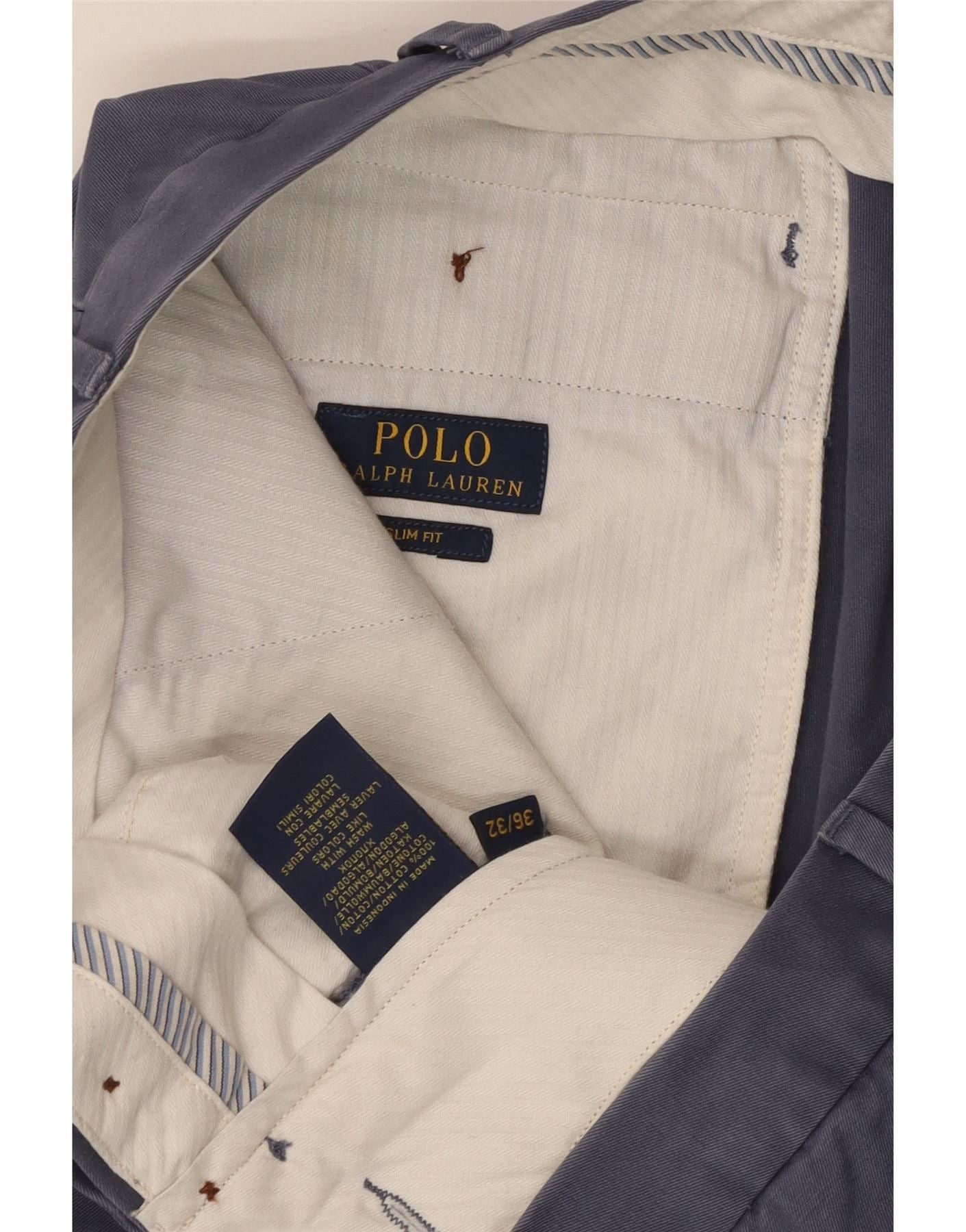 Polo Ralph Lauren Mens Slim Fit Suit Trousers W36 L32 Blue Cotton Size 36R - 4 Thumbnail