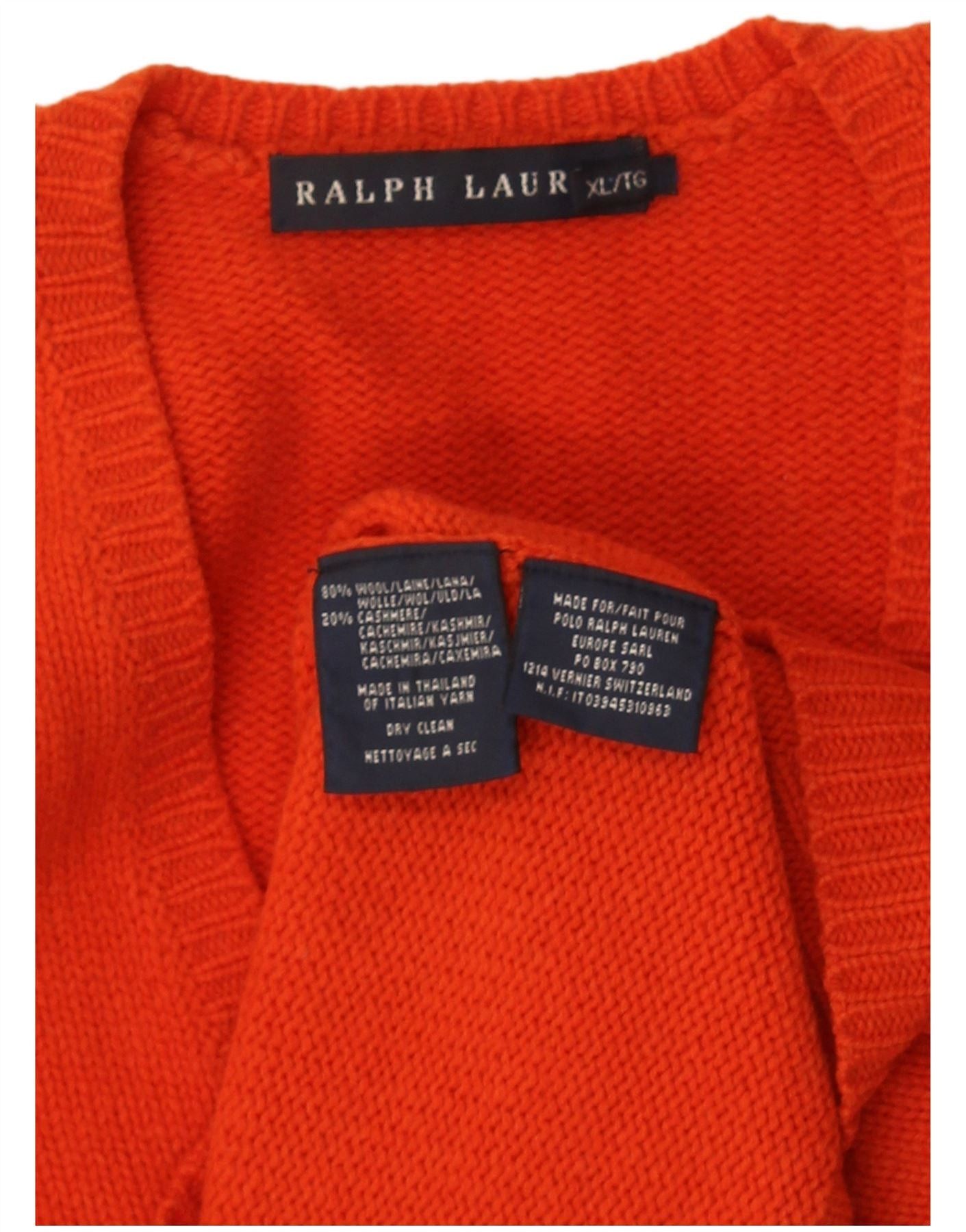 Ralph Lauren Womens V-Neck Jumper Sweater UK 18 XL Orange Wool Size S / US 4 / IT 40 - 3 Thumbnail