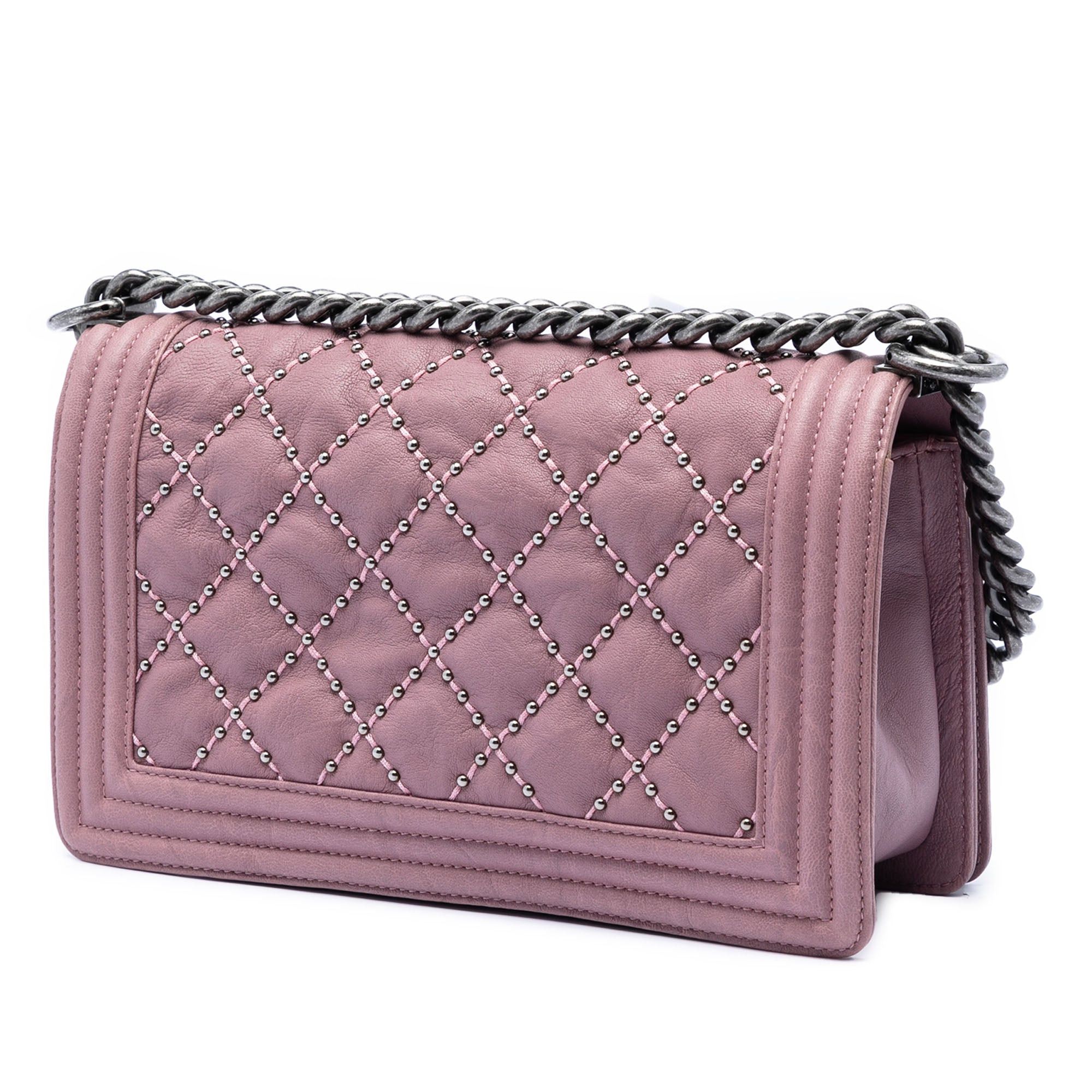 Chanel Old Medium Quilted Crumpled Calfskin Studded Boy Flap Size ONE SIZE - 2 Thumbnail
