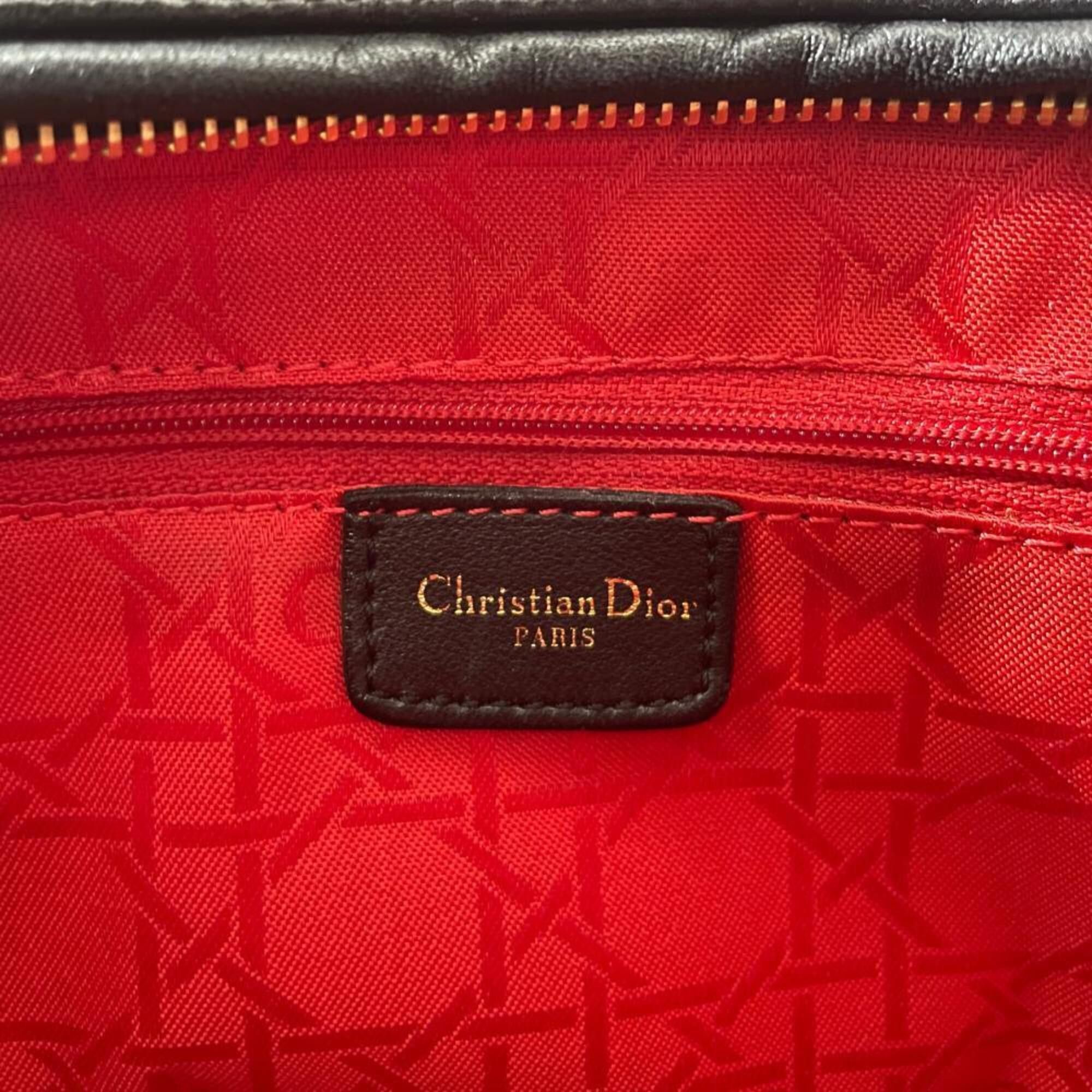 Dior Christian Dior Dior Lady Cannage Large Handbag, 2-Way, Lambskin, CAL44560, Black with Gold Hardware Size ONE SIZE - 9 Thumbnail
