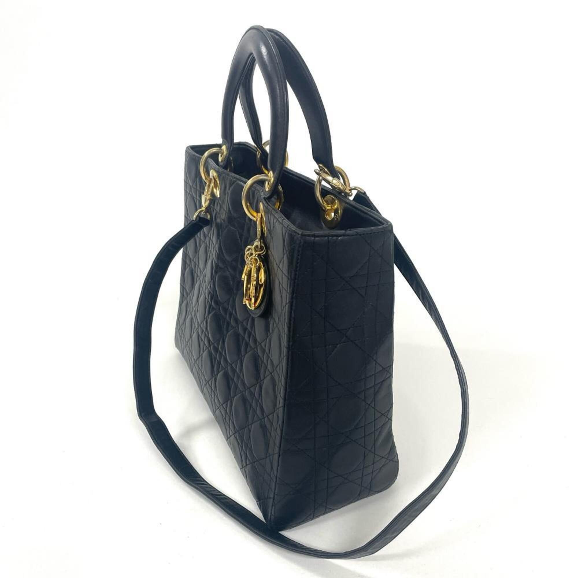 Dior Christian Dior Dior Lady Cannage Large Handbag, 2-Way, Lambskin, CAL44560, Black with Gold Hardware Size ONE SIZE - 2 Thumbnail