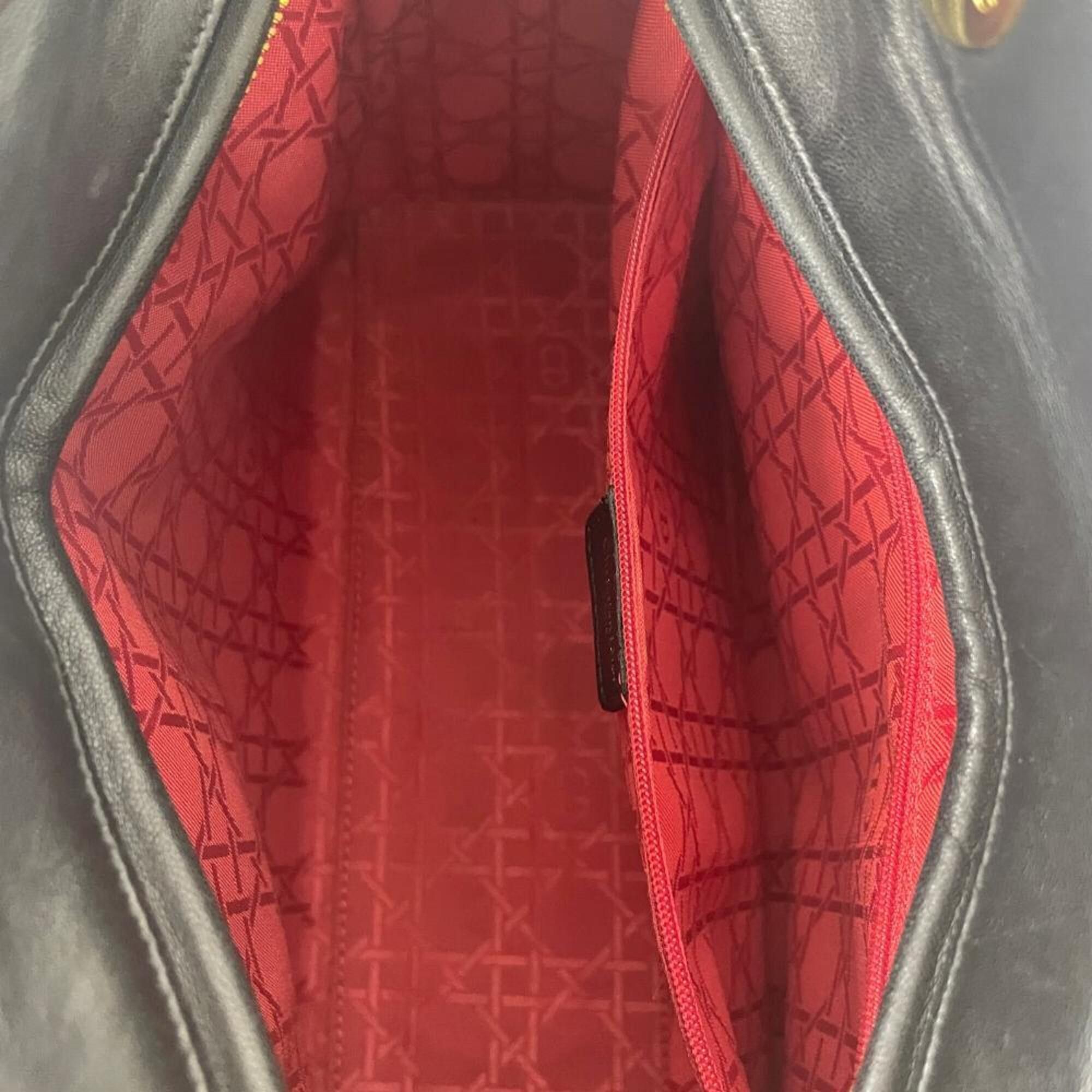 Dior Christian Dior Dior Lady Cannage Large Handbag, 2-Way, Lambskin, CAL44560, Black with Gold Hardware Size ONE SIZE - 8 Thumbnail