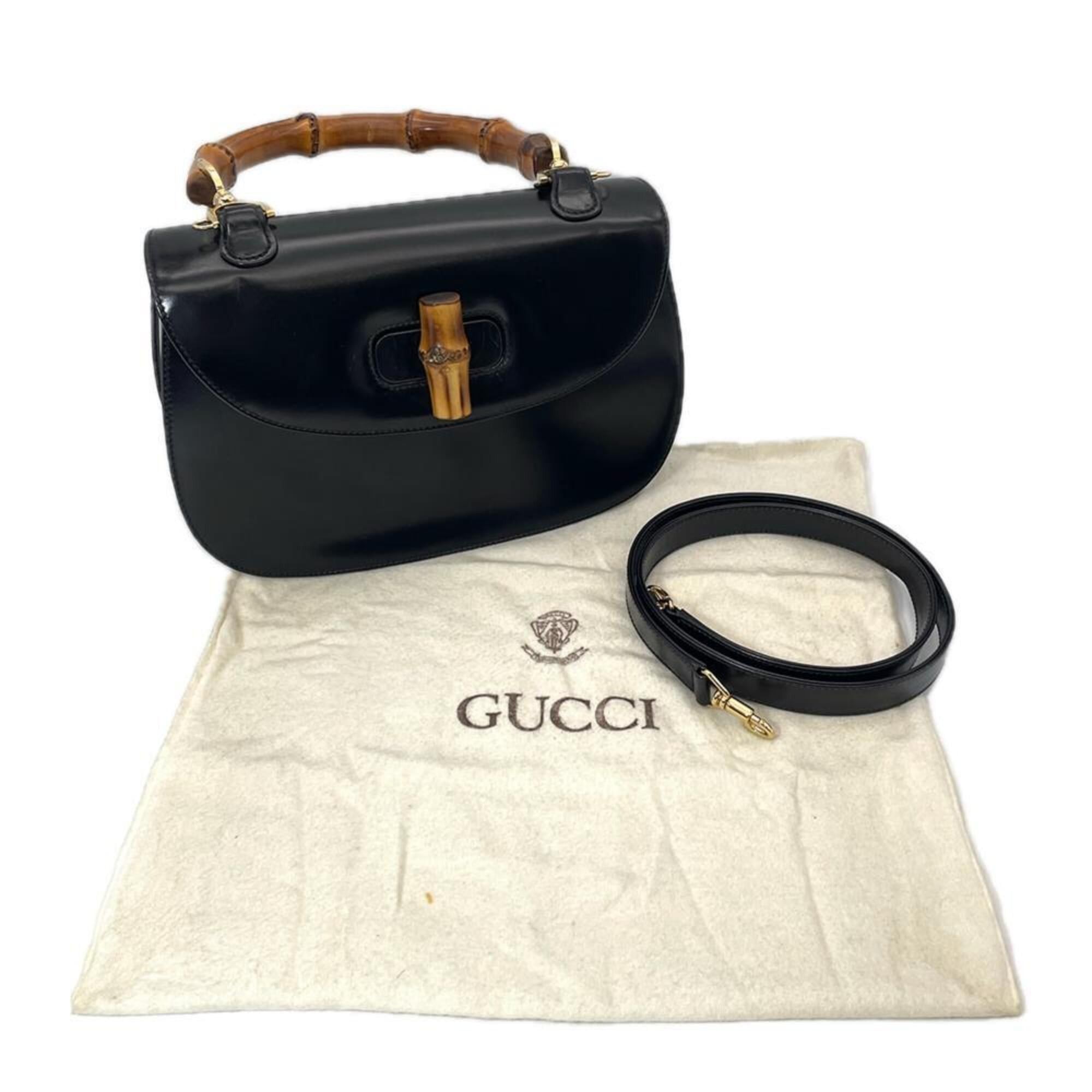 Gucci Gucci Bamboo Handbag, Leather, 000 2684 0633, Black, Gold Hardware, Women's Size ONE SIZE - 10 Thumbnail