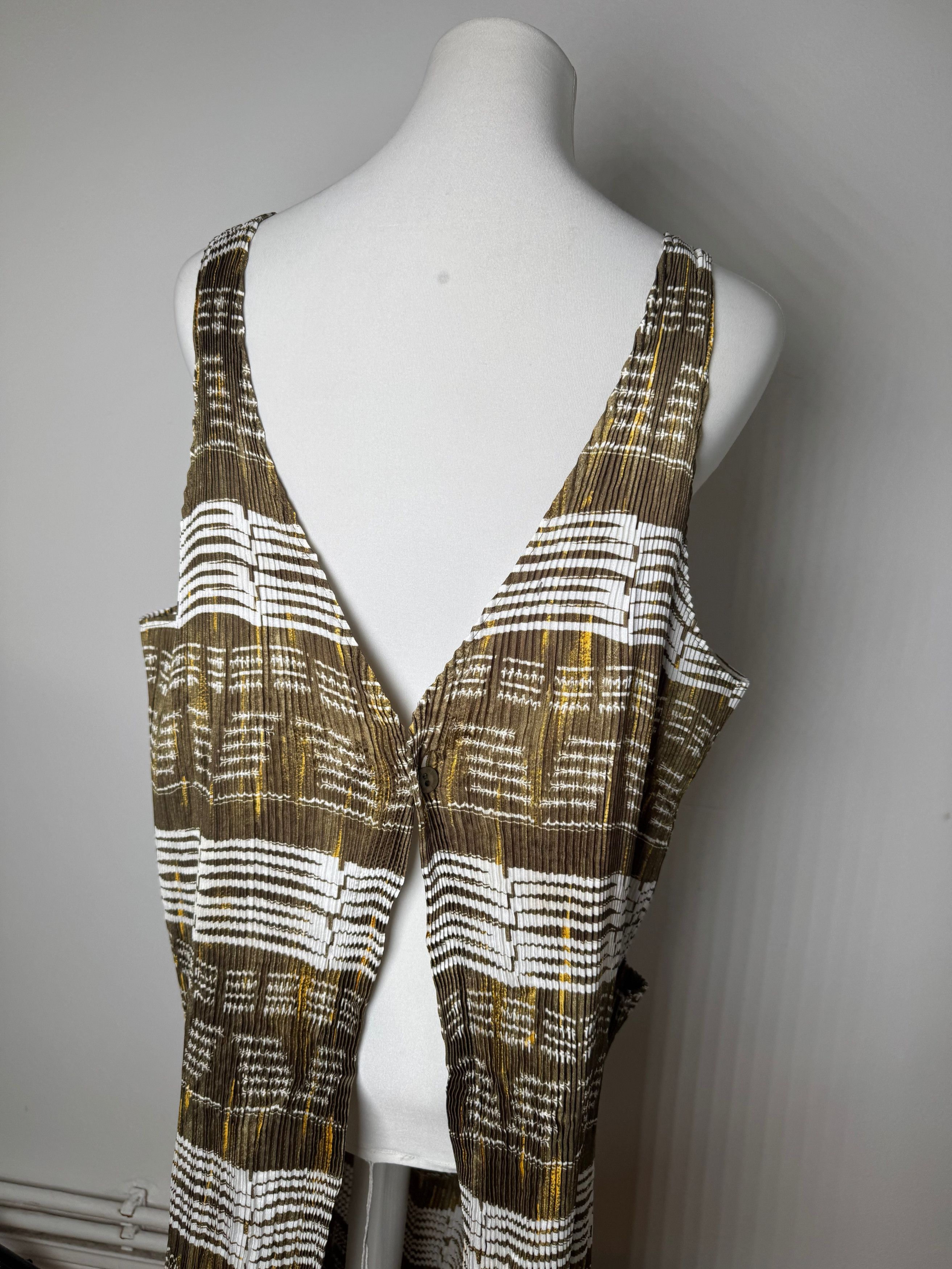 Issey Miyake Vintage Pleats Please Sleeveless Dress Olive Abstract Print Size M / US 6-8 / IT 42-44 - 14 Thumbnail