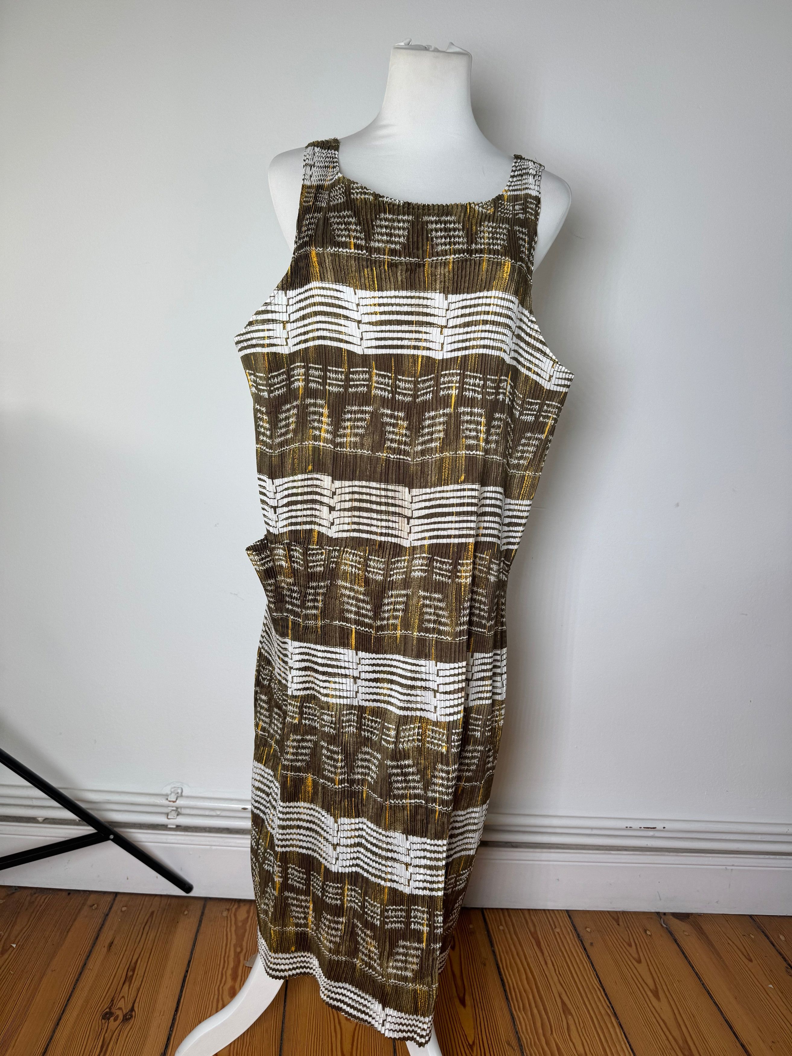 Issey Miyake Vintage Pleats Please Sleeveless Dress Olive Abstract Print Size M / US 6-8 / IT 42-44 - 2 Thumbnail