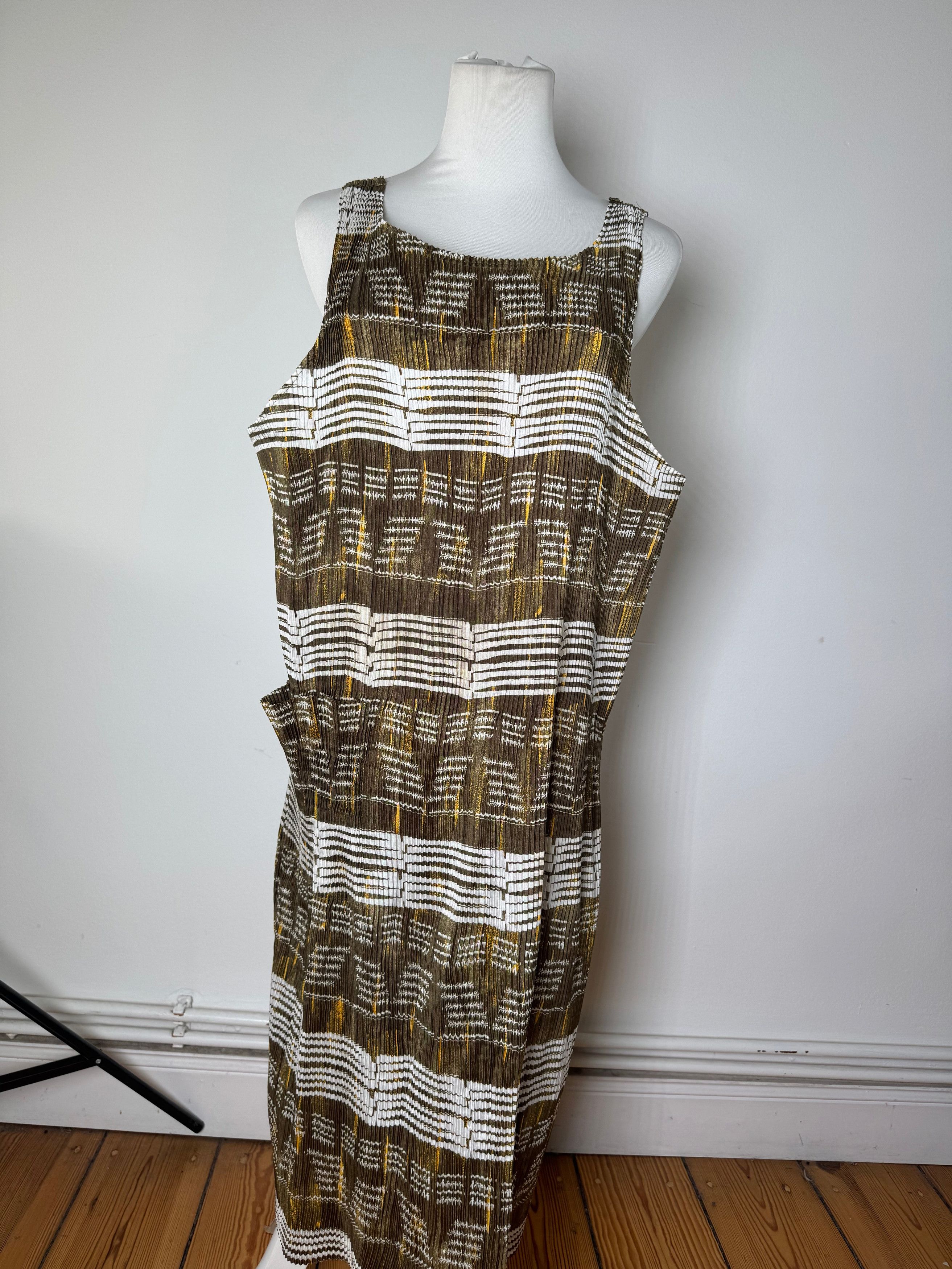 Issey Miyake Vintage Pleats Please Sleeveless Dress Olive Abstract Print Size M / US 6-8 / IT 42-44 - 13 Thumbnail